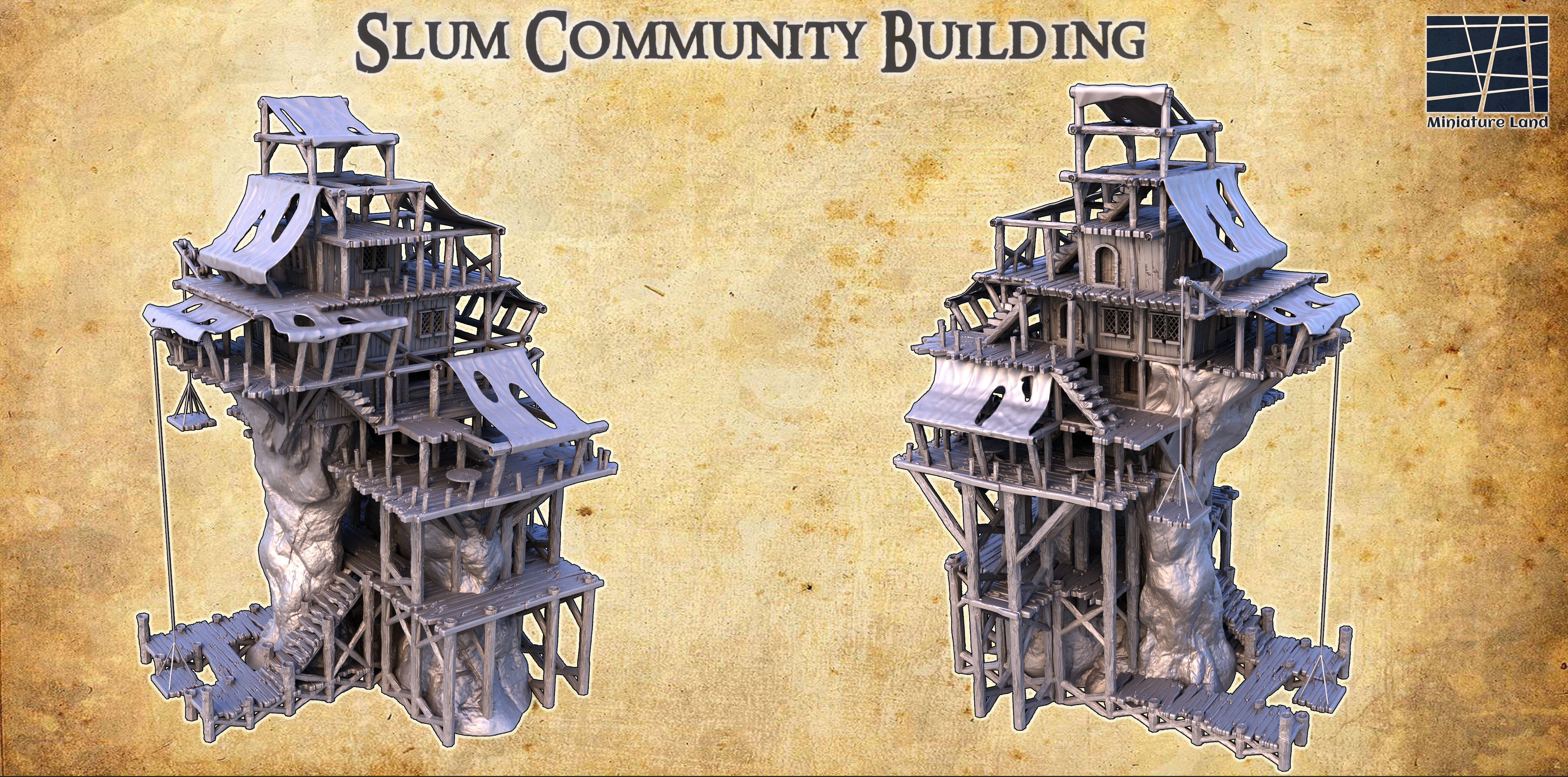 Slum Community Building Tabletop Terrain 28MM 3D print model 3D print model_1
