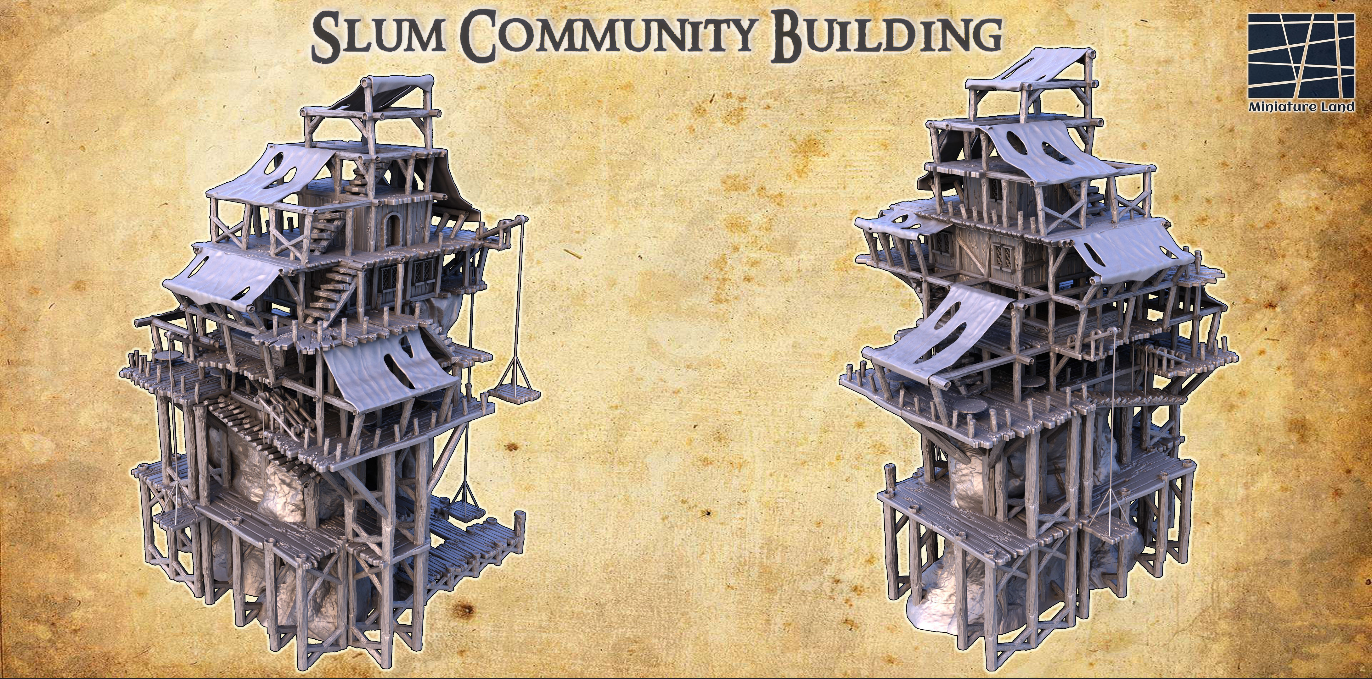 Slum Community Building Tabletop Terrain 28MM 3D print model 3D print model_2
