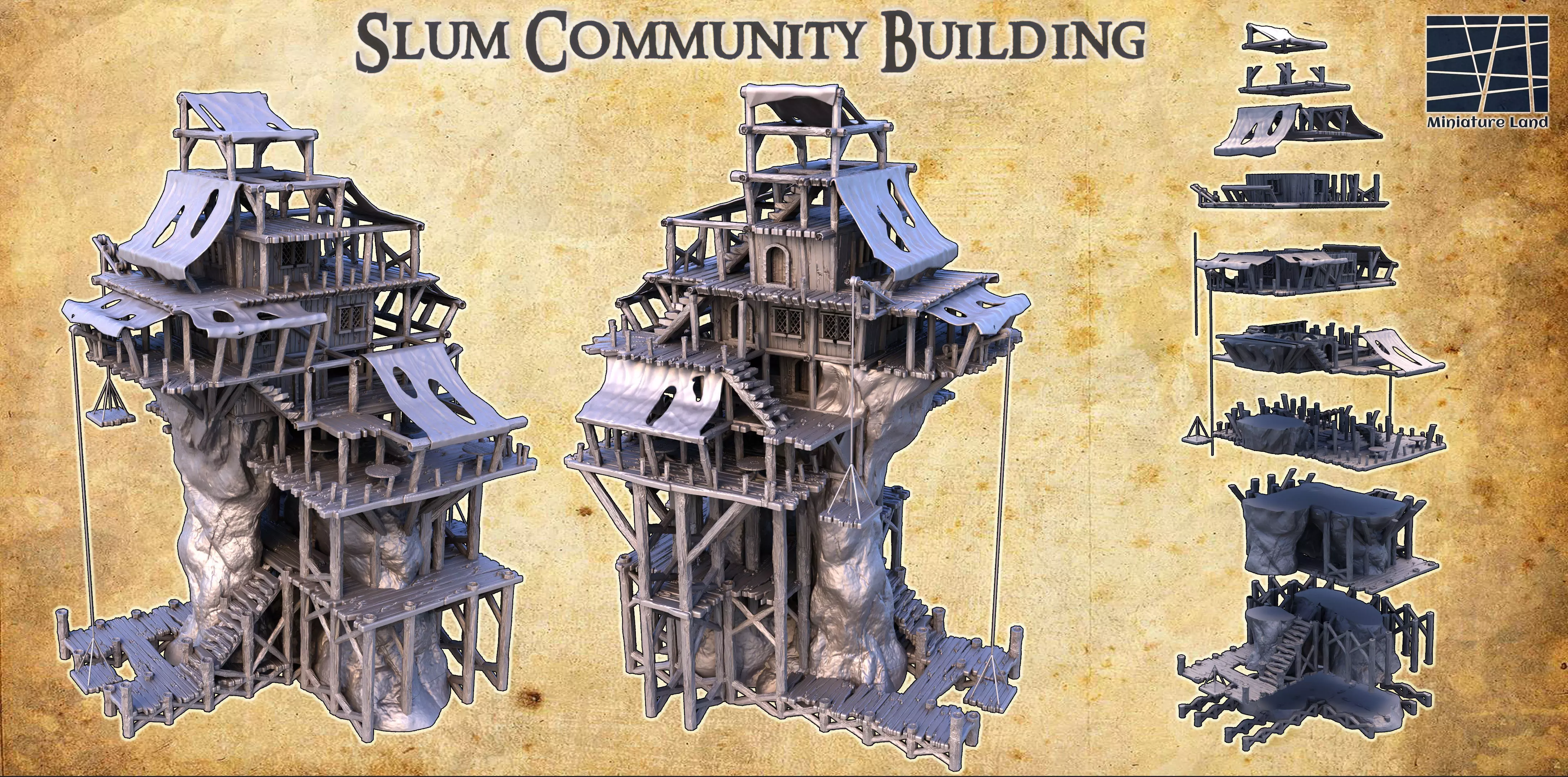 Slum Community Building Tabletop Terrain 28MM 3D print model 3D print model_0