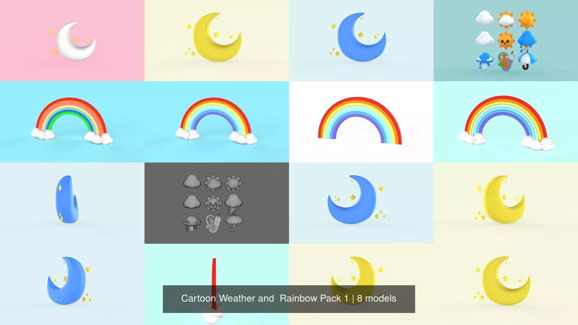 Cartoon Weather and  Rainbow Pack 1 3D Model Collection_0