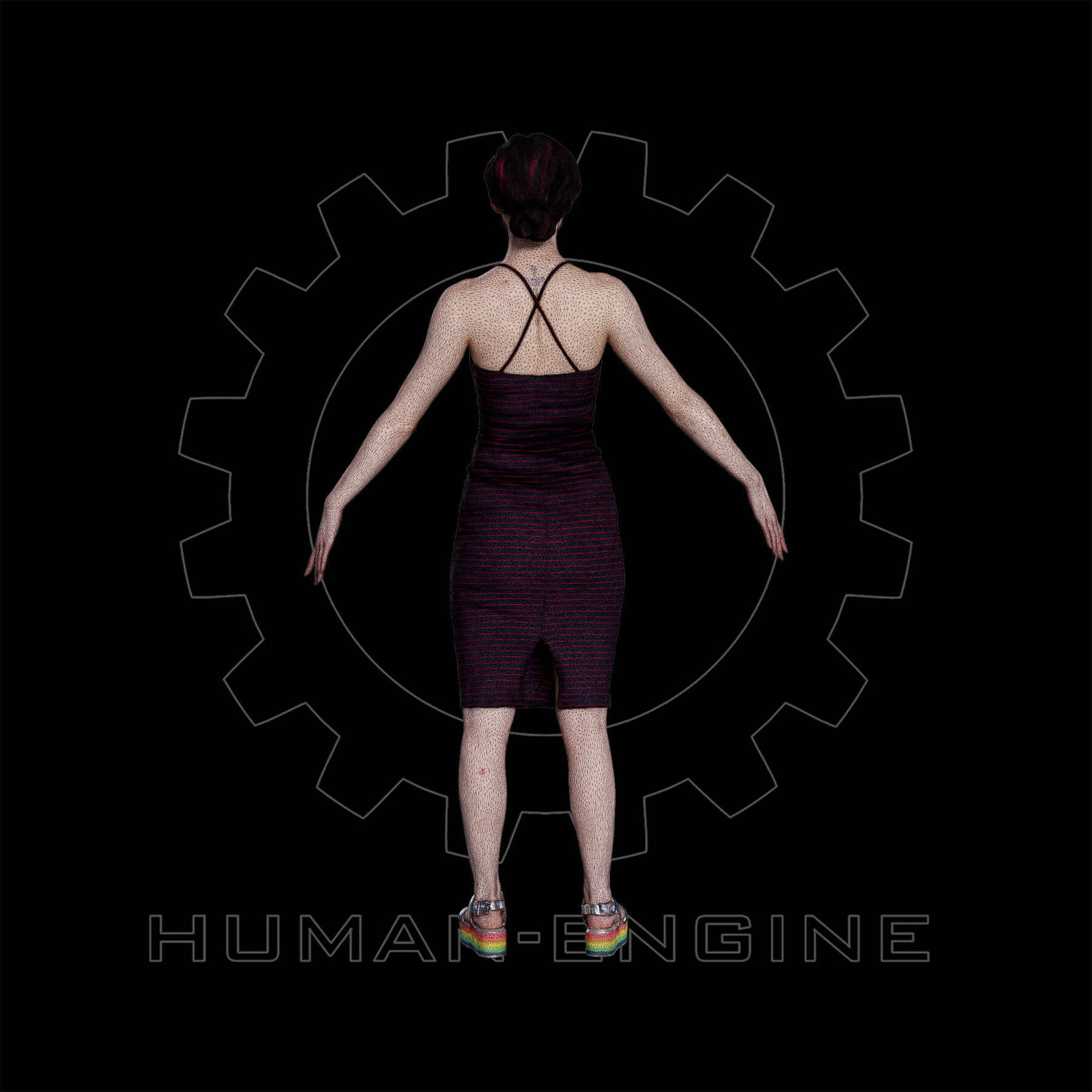 Female Scan - Amy in a Striped Dress A-pose 149 Low-poly 3D model_10