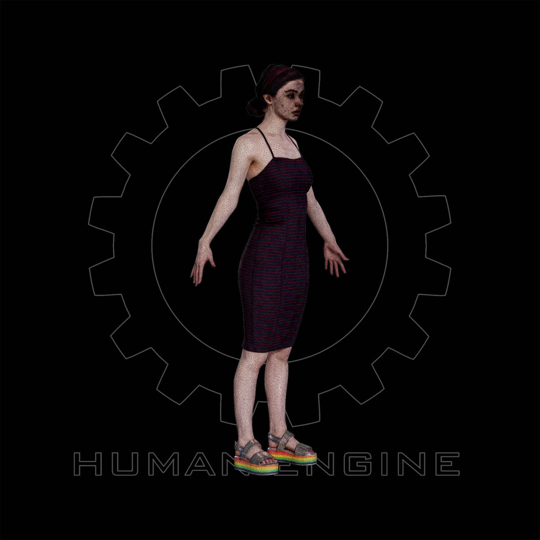 Female Scan - Amy in a Striped Dress A-pose 149 Low-poly 3D model_4