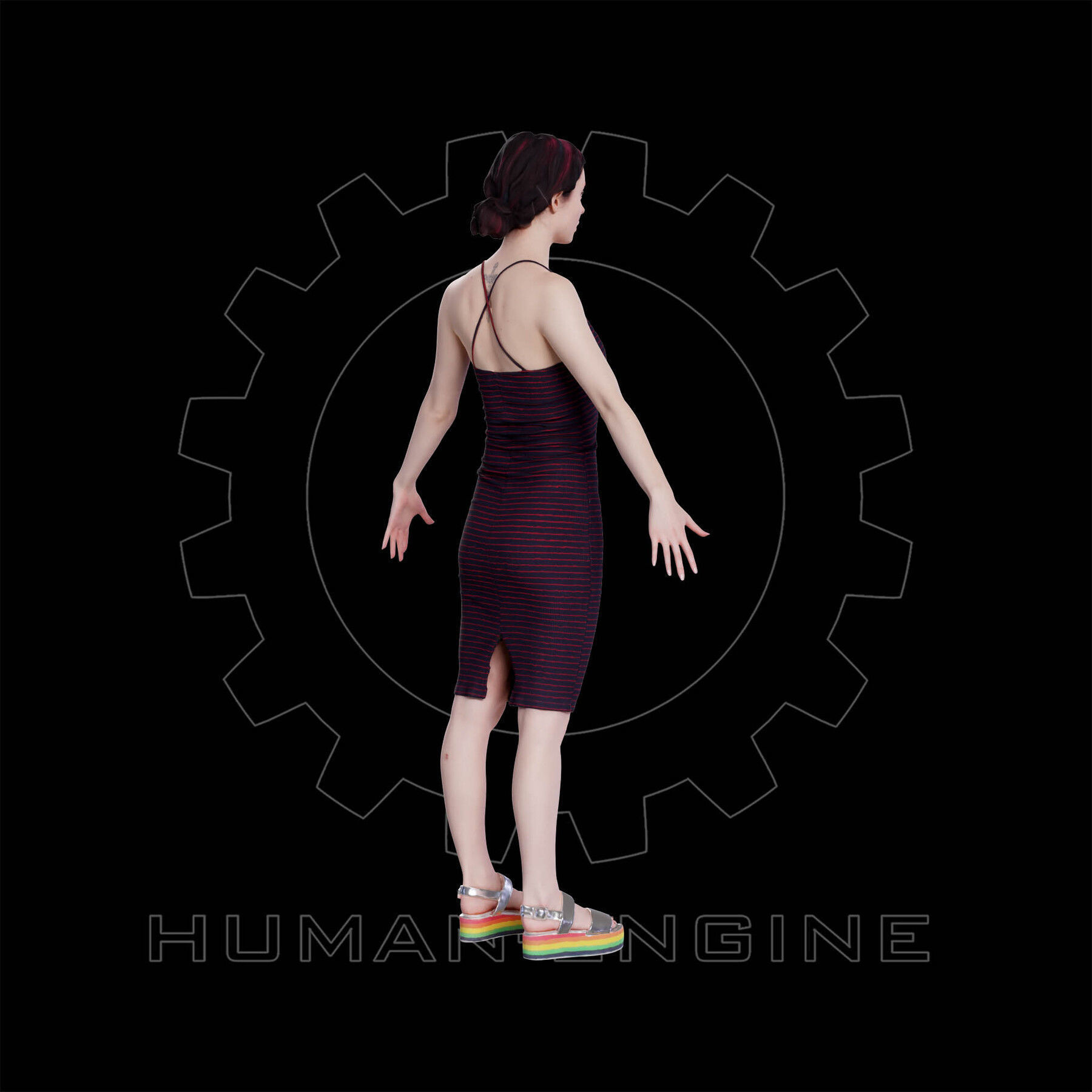 Female Scan - Amy in a Striped Dress A-pose 149 Low-poly 3D model_7