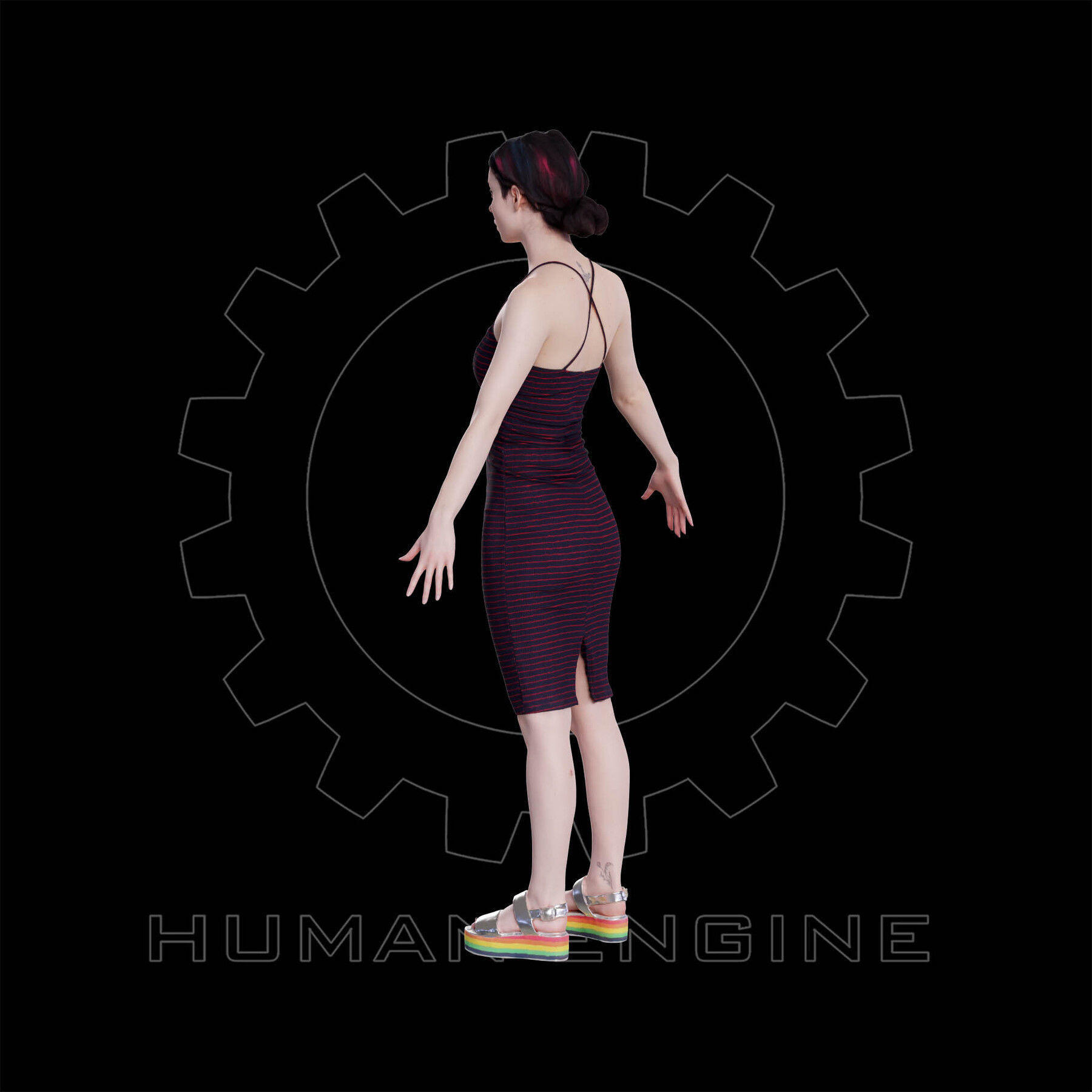 Female Scan - Amy in a Striped Dress A-pose 149 Low-poly 3D model_11