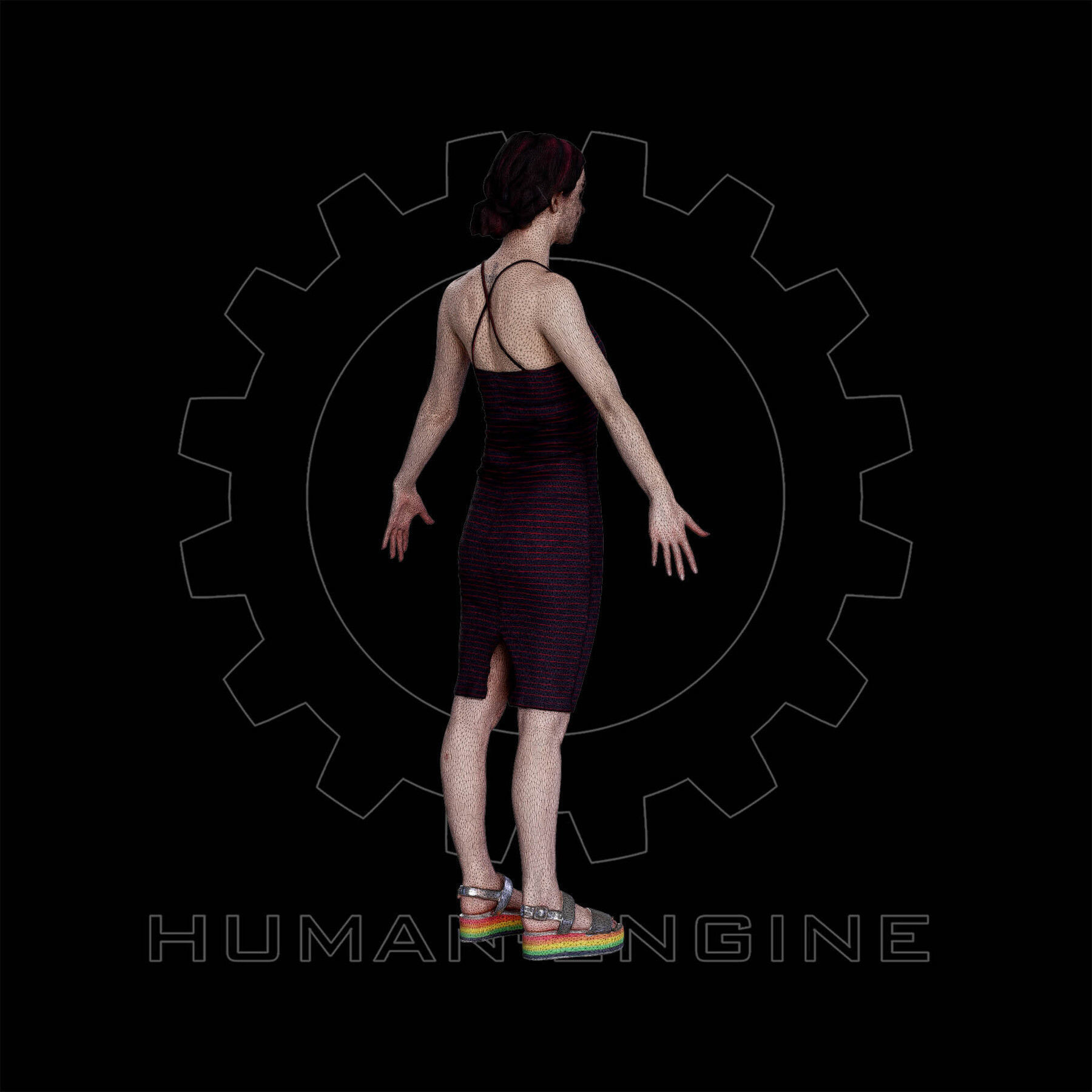 Female Scan - Amy in a Striped Dress A-pose 149 Low-poly 3D model_8