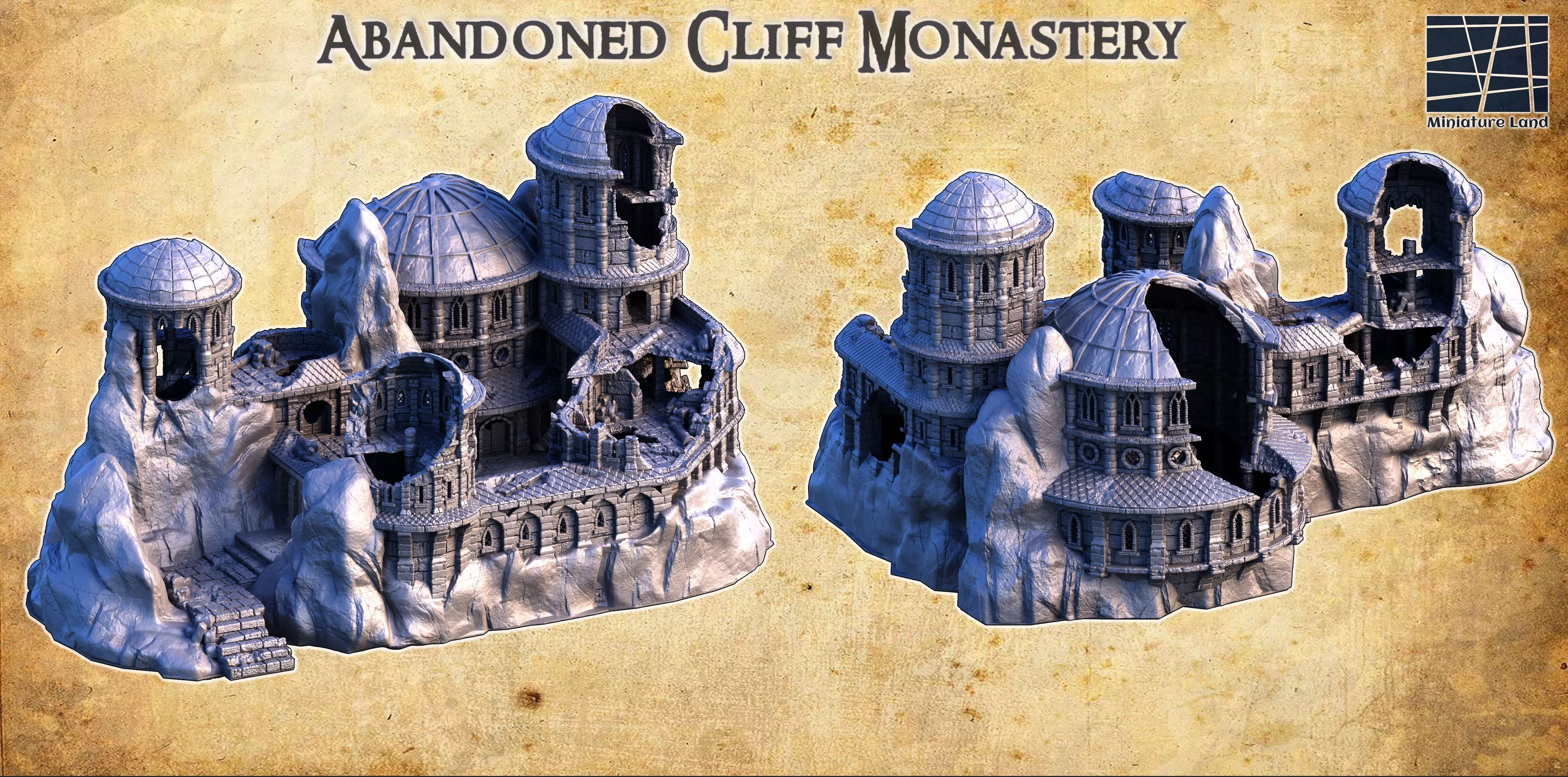 Abandoned Cliff Monastery Tabletop Terrain 28MM 3D print model 3D print model_0