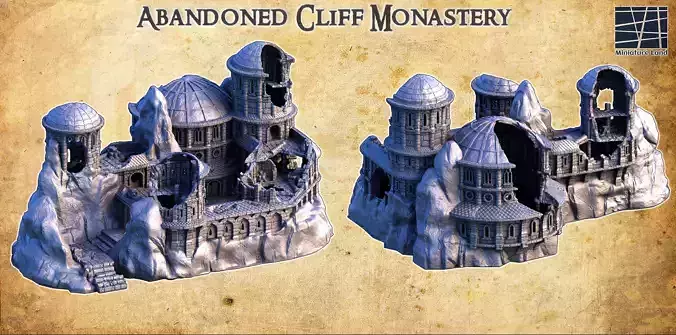 Abandoned Cliff Monastery Tabletop Terrain 28MM 3D print model 3D print model