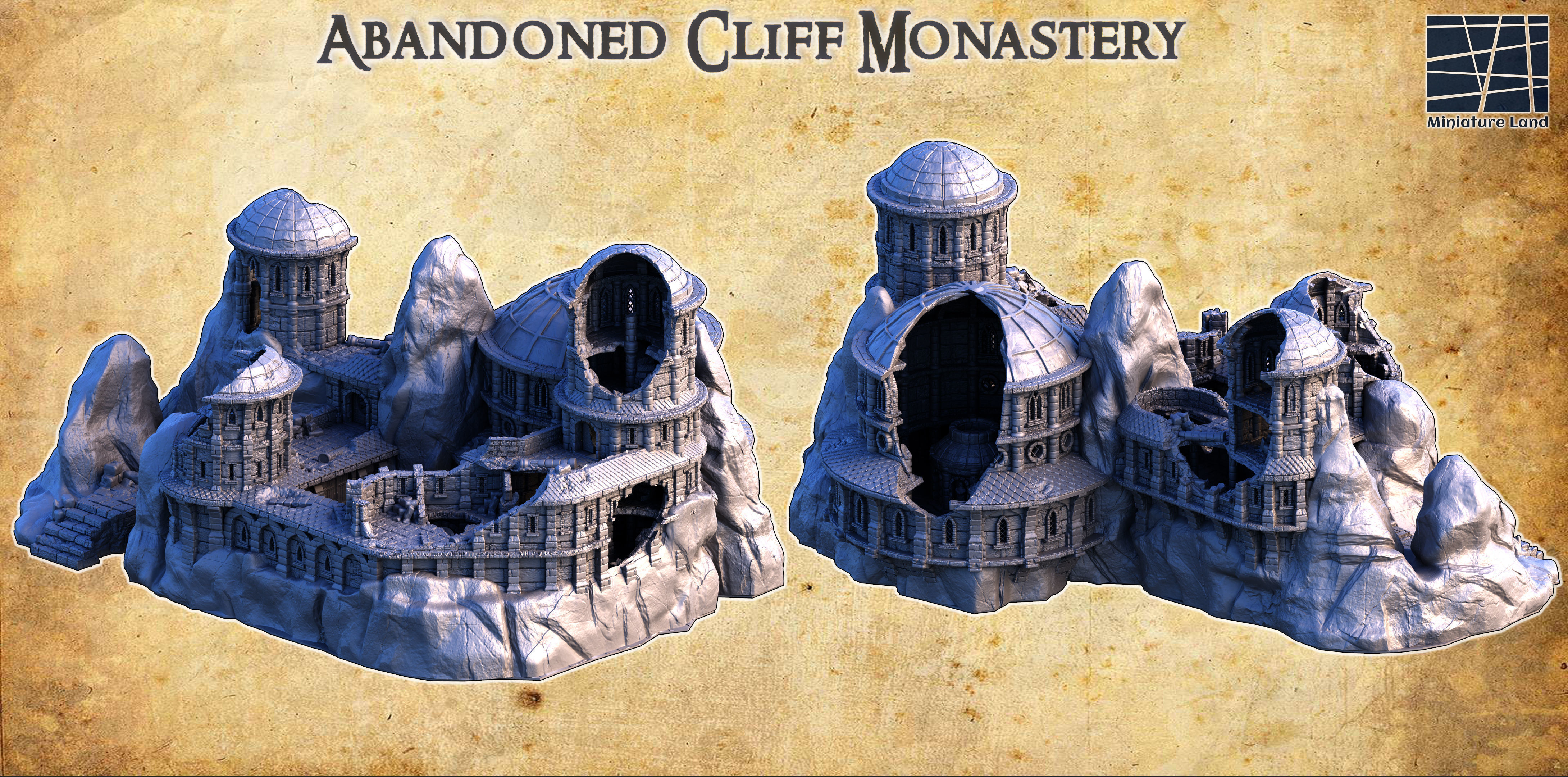 Abandoned Cliff Monastery Tabletop Terrain 28MM 3D print model 3D print model_1