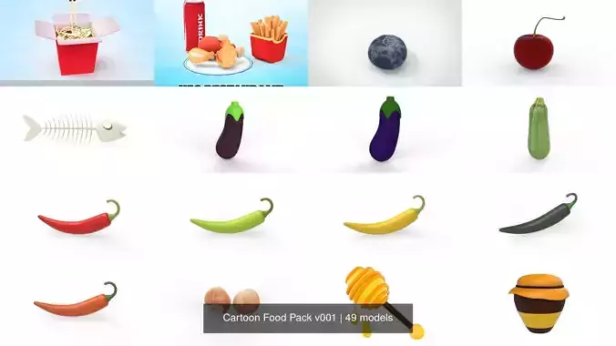 Cartoon Food Pack v001 3D Model Collection