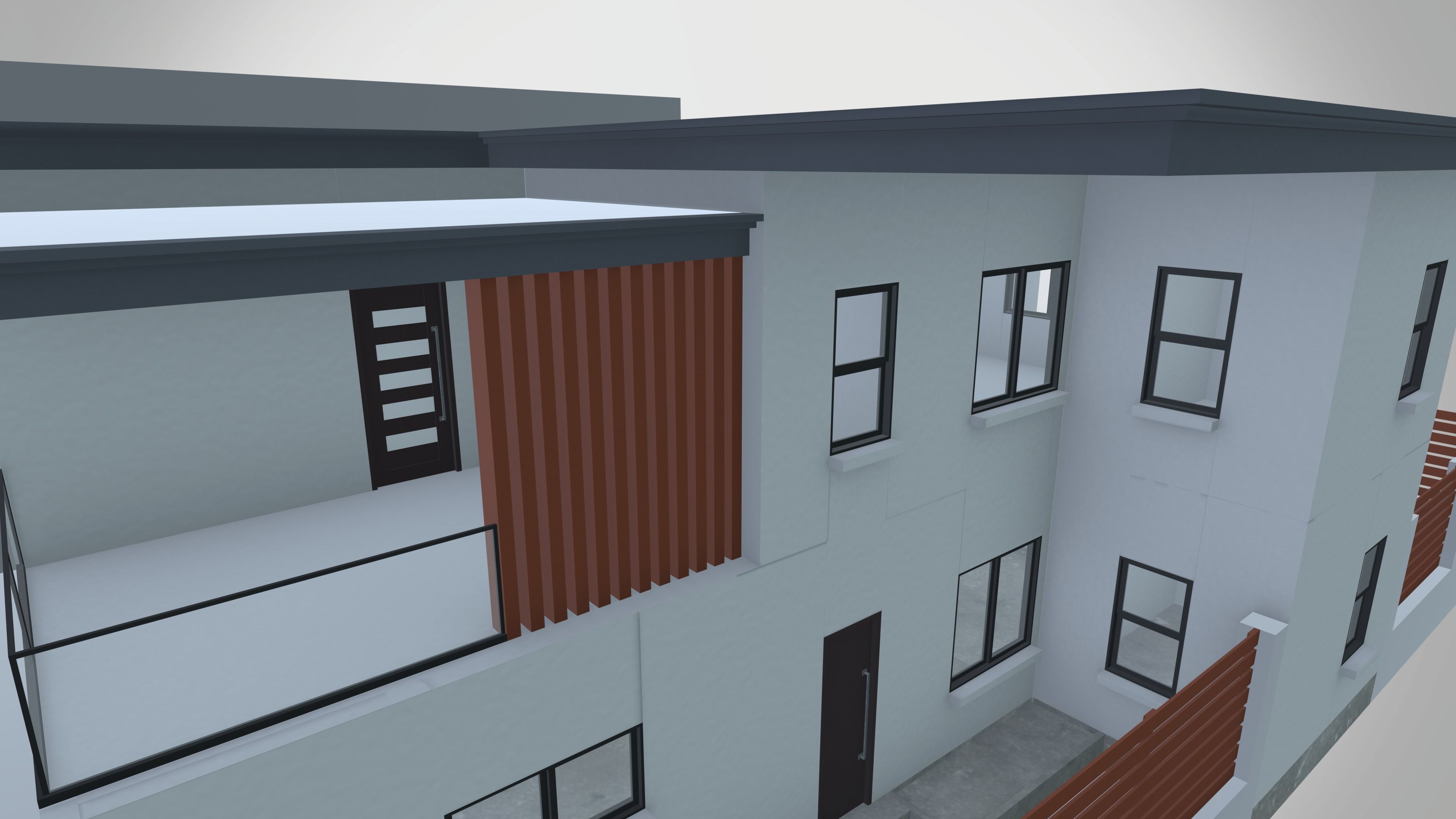 Modern Residential Duplex House 3D model_4