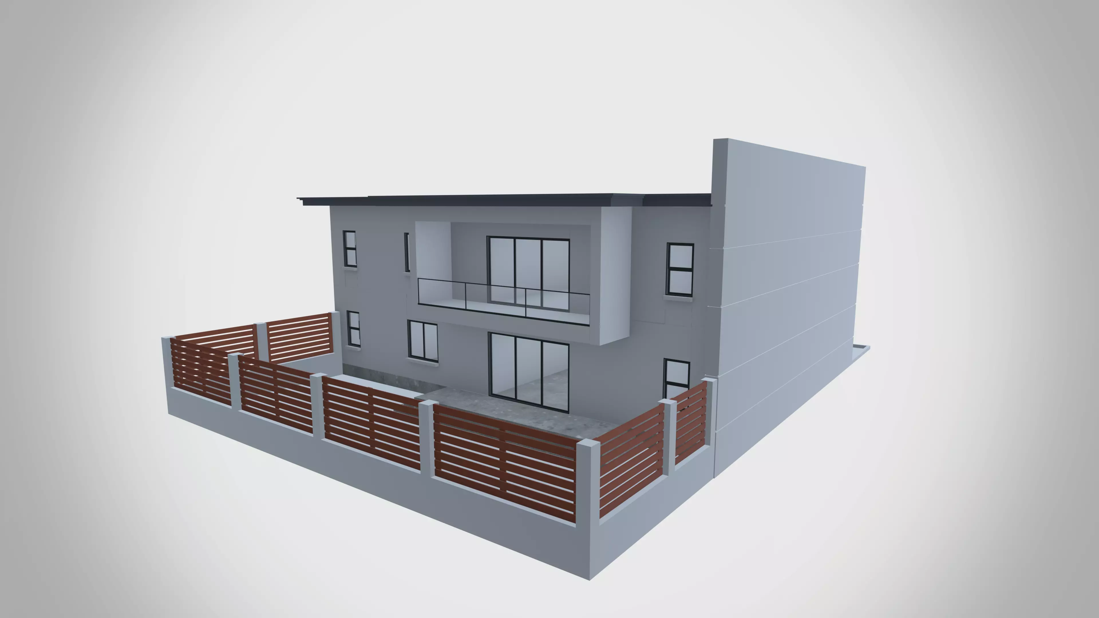 Modern Residential Duplex House 3D model_0