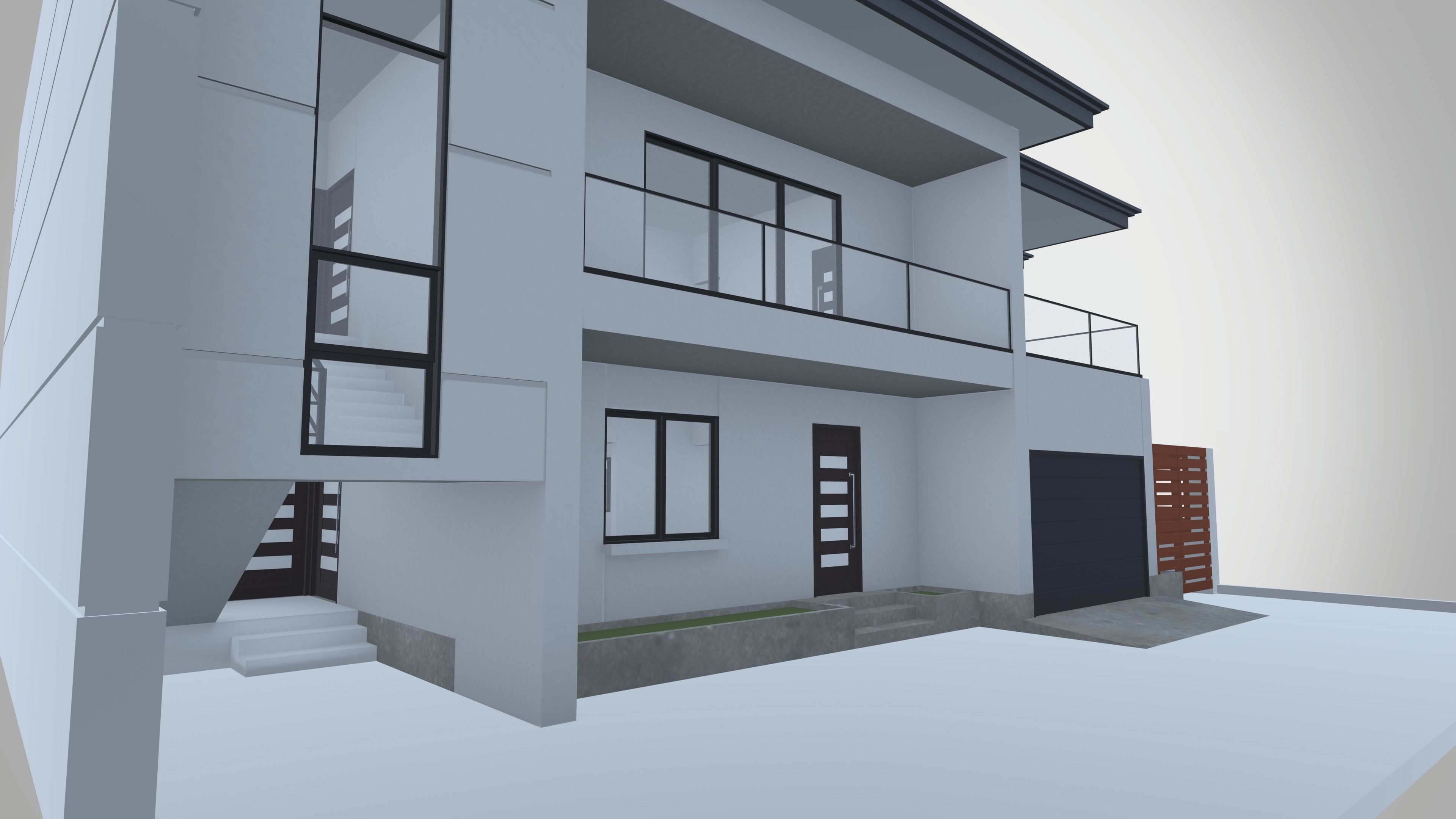 Modern Residential Duplex House 3D model_3