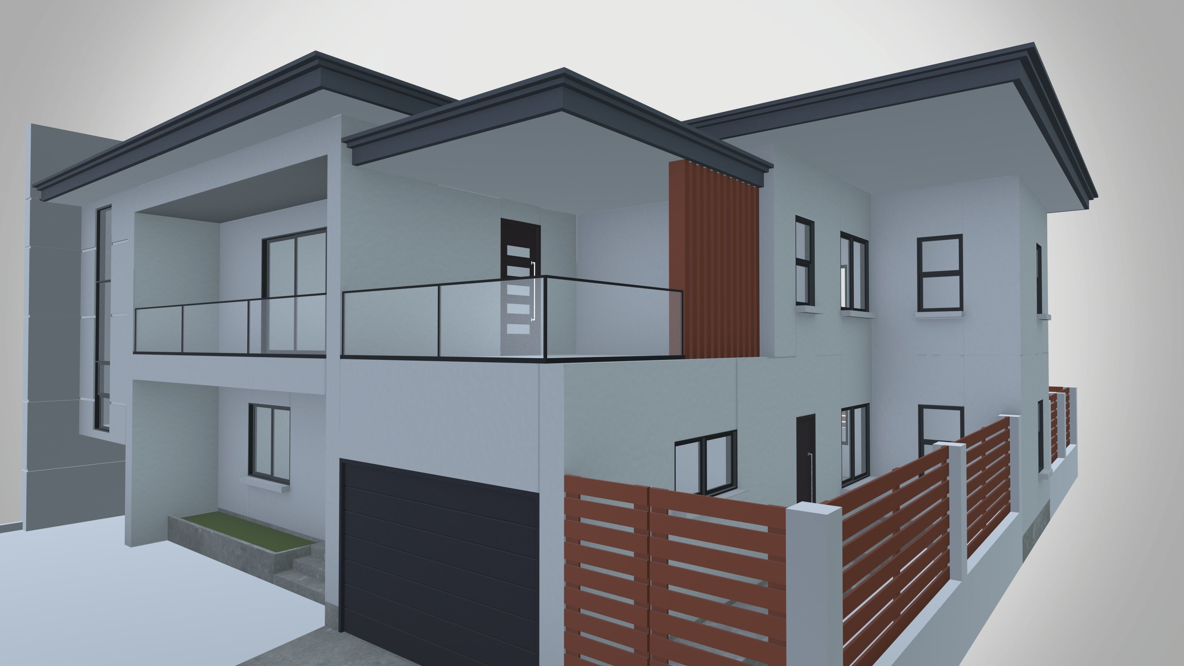 Modern Residential Duplex House 3D model_2