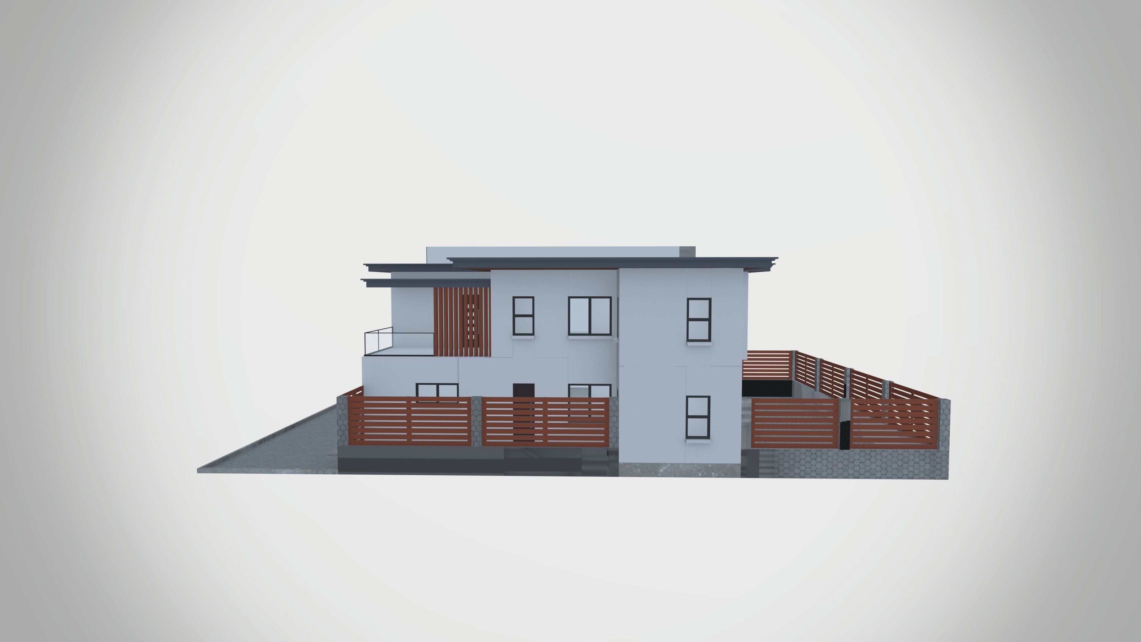 Modern Residential Duplex House 3D model_6