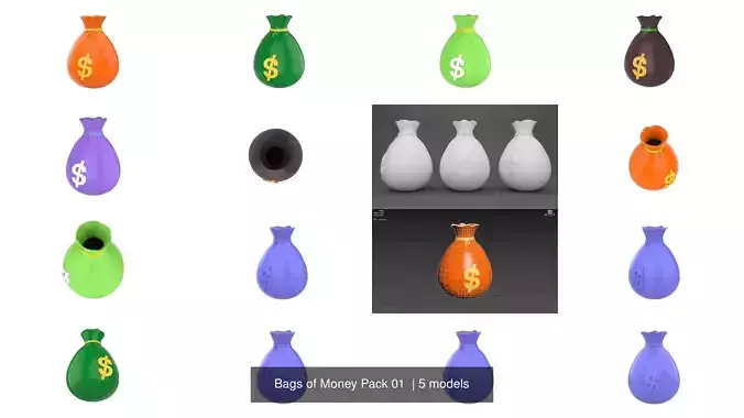 Bags of Money Pack 01  3D Model Collection