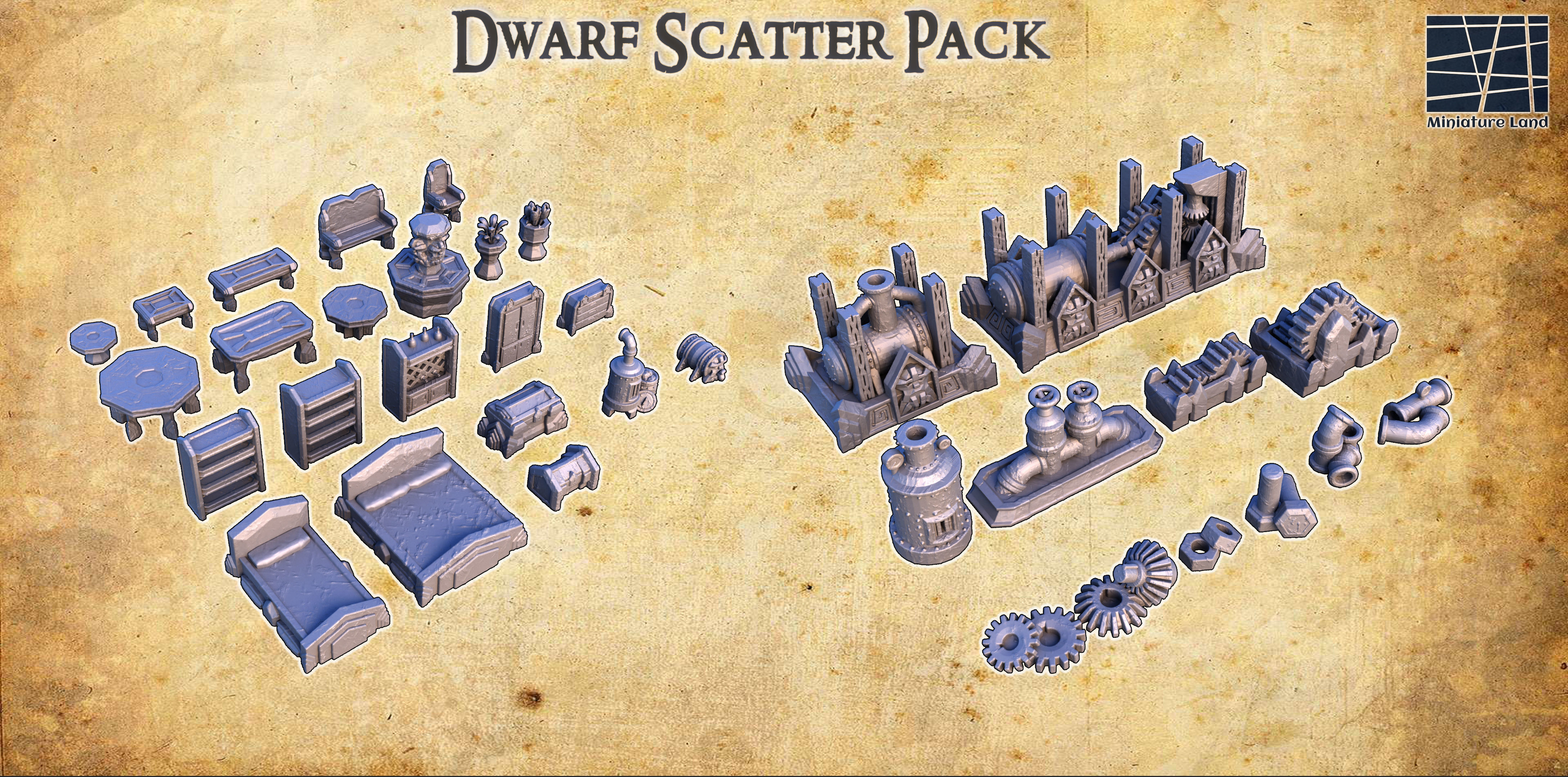 Dwarf Scatter Pack Tabletop Terrain 28MM 3D print model 3D print model_1