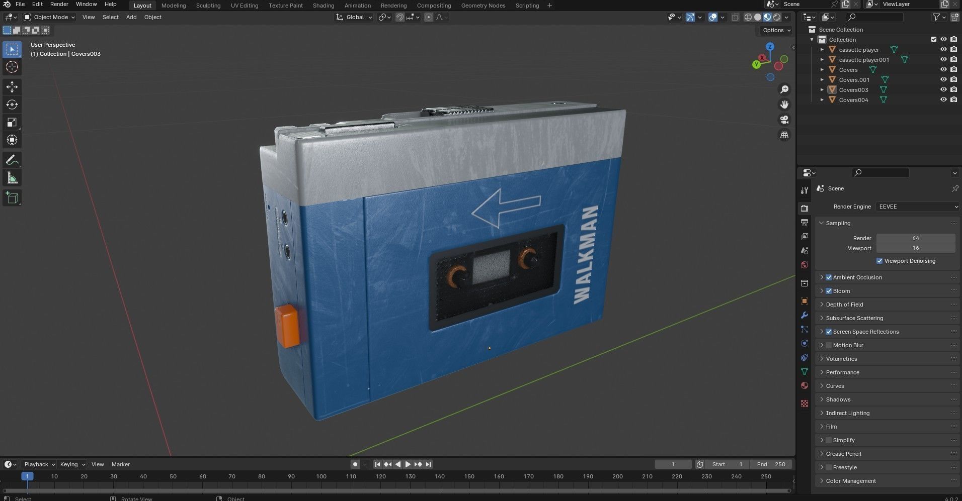 Walkman Cassette Player  3 Colors Low-poly 3D model_27