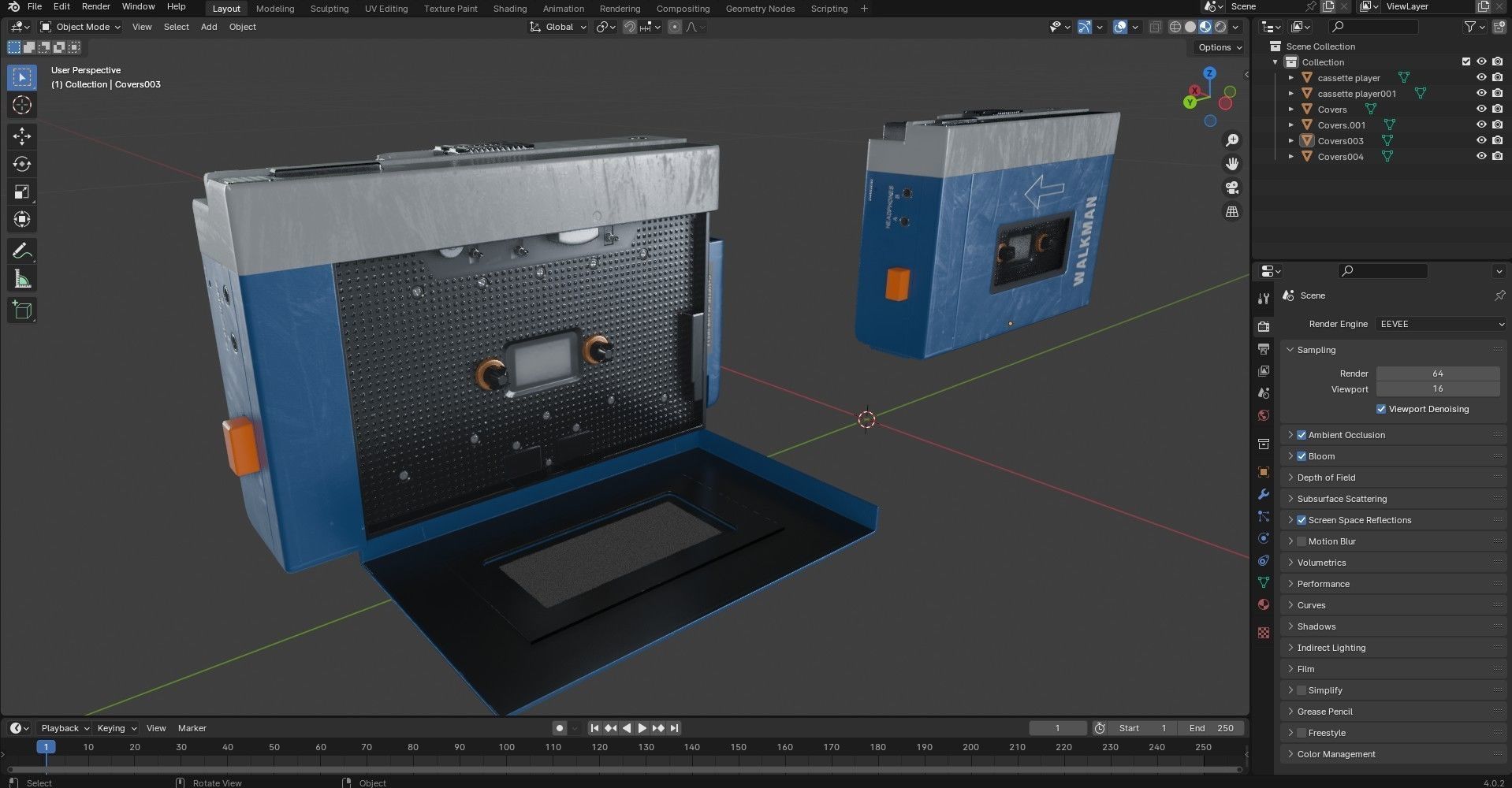 Walkman Cassette Player  3 Colors Low-poly 3D model_28