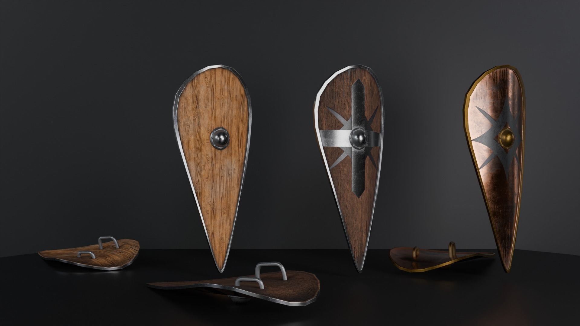 Medieval shield 3 in 1 Low-poly 3D model_2