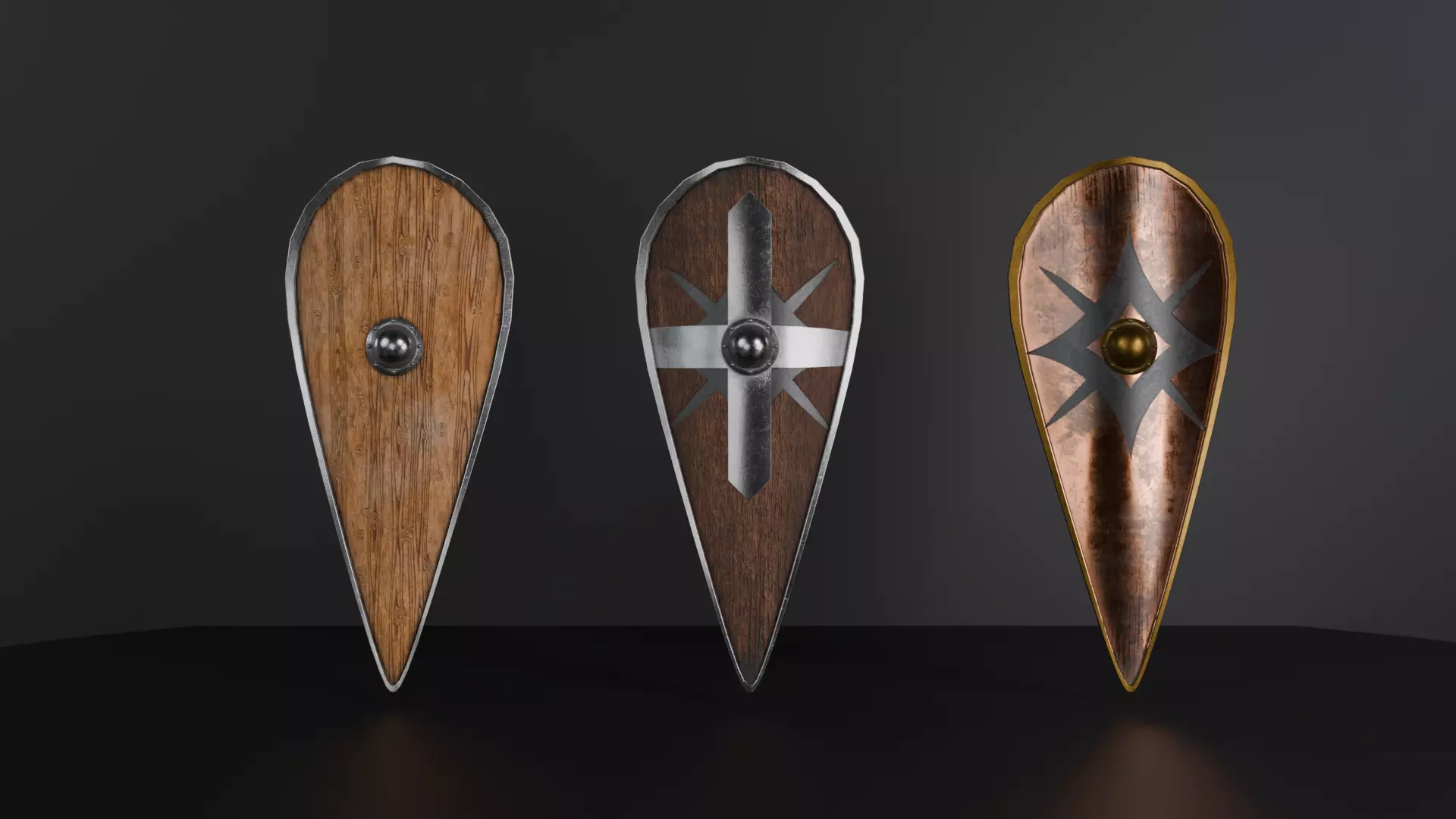 Medieval shield 3 in 1 Low-poly 3D model_0