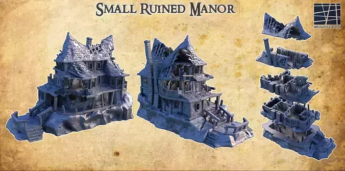 Small Ruined Manor Tabletop Terrain 28MM 3D print model