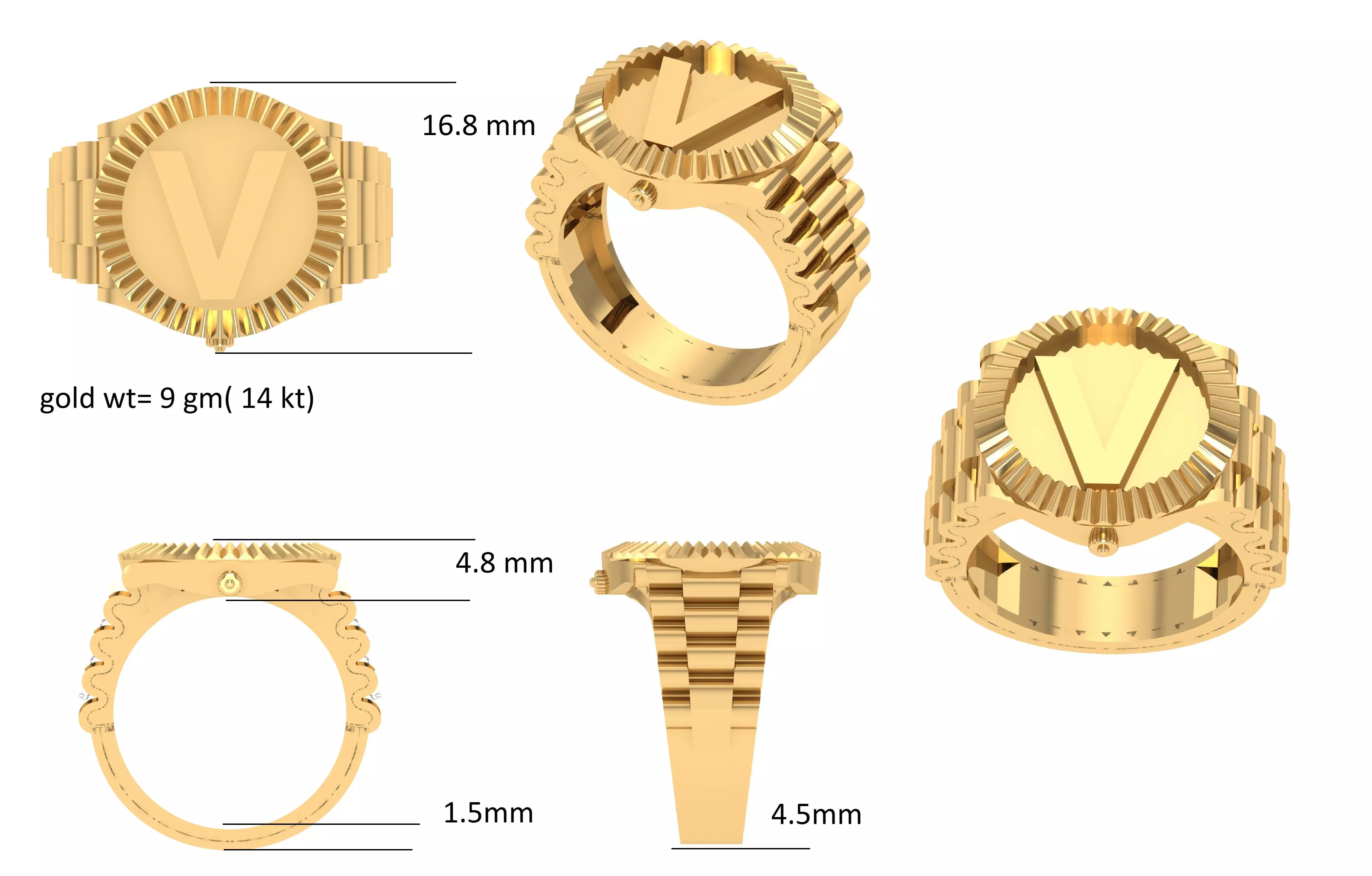 V Letter Glossy ring 3D model Free 3D print model