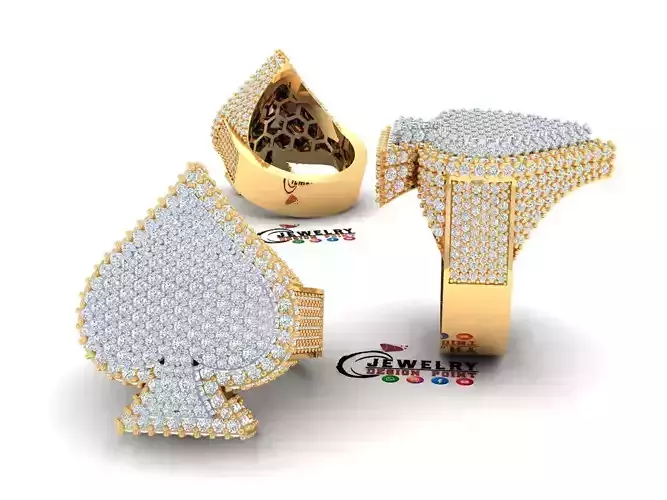 Custom  Ace of Spades Card Diamond Ring - Playing Card Jewelry  3D print model