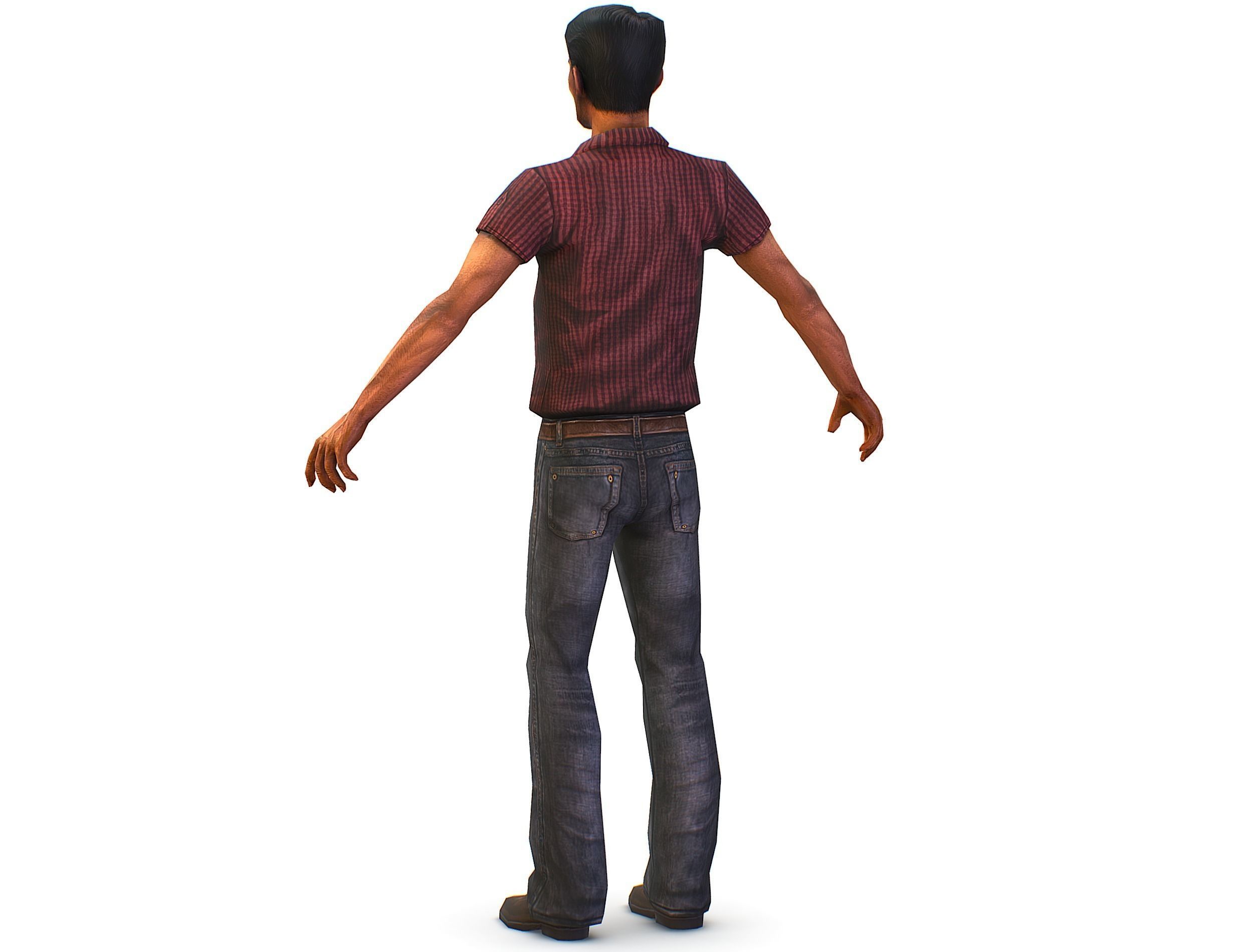 Business man in jeans tie and red shirt Working young man agent Low-poly 3D model_9