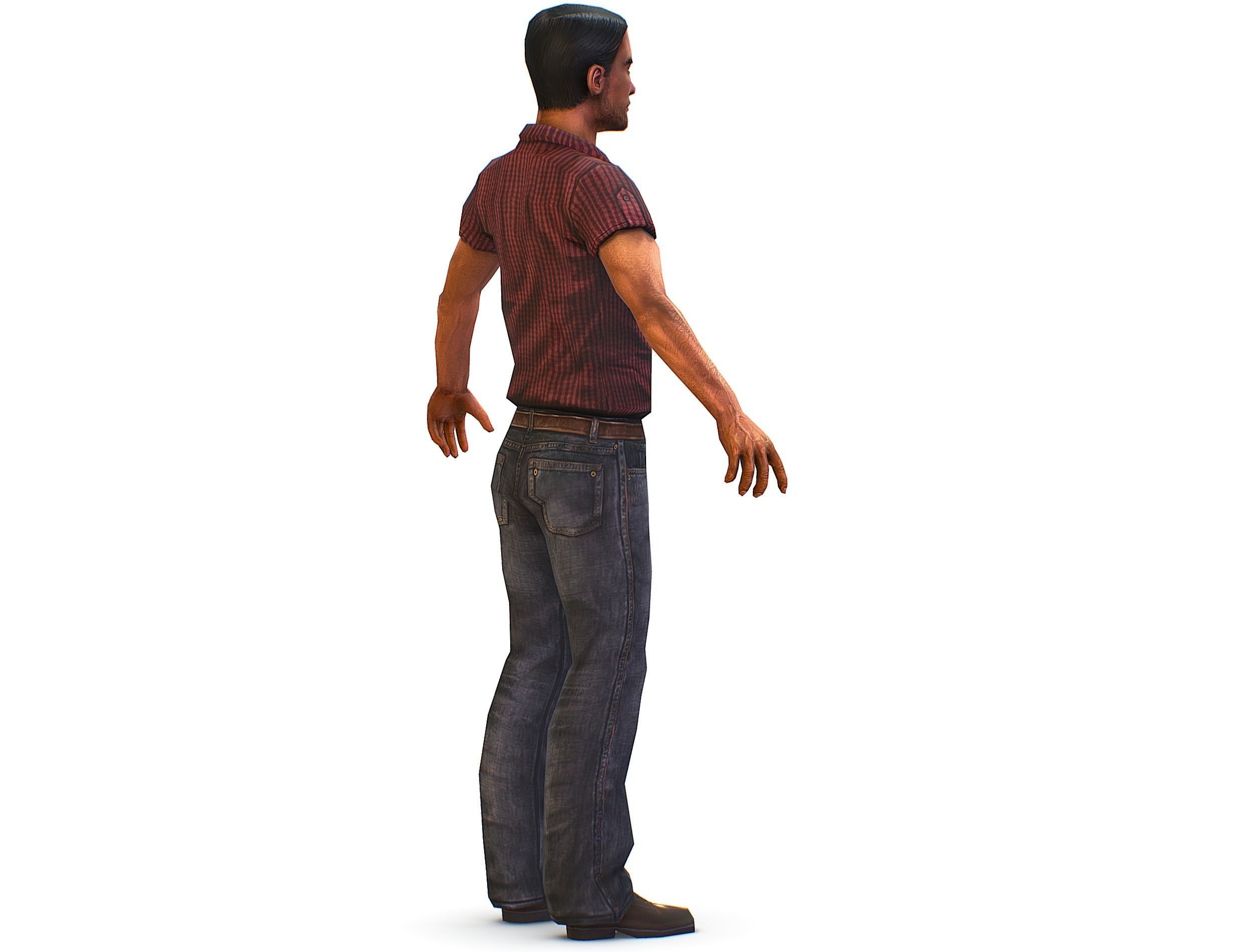 Business man in jeans tie and red shirt Working young man agent Low-poly 3D model_5