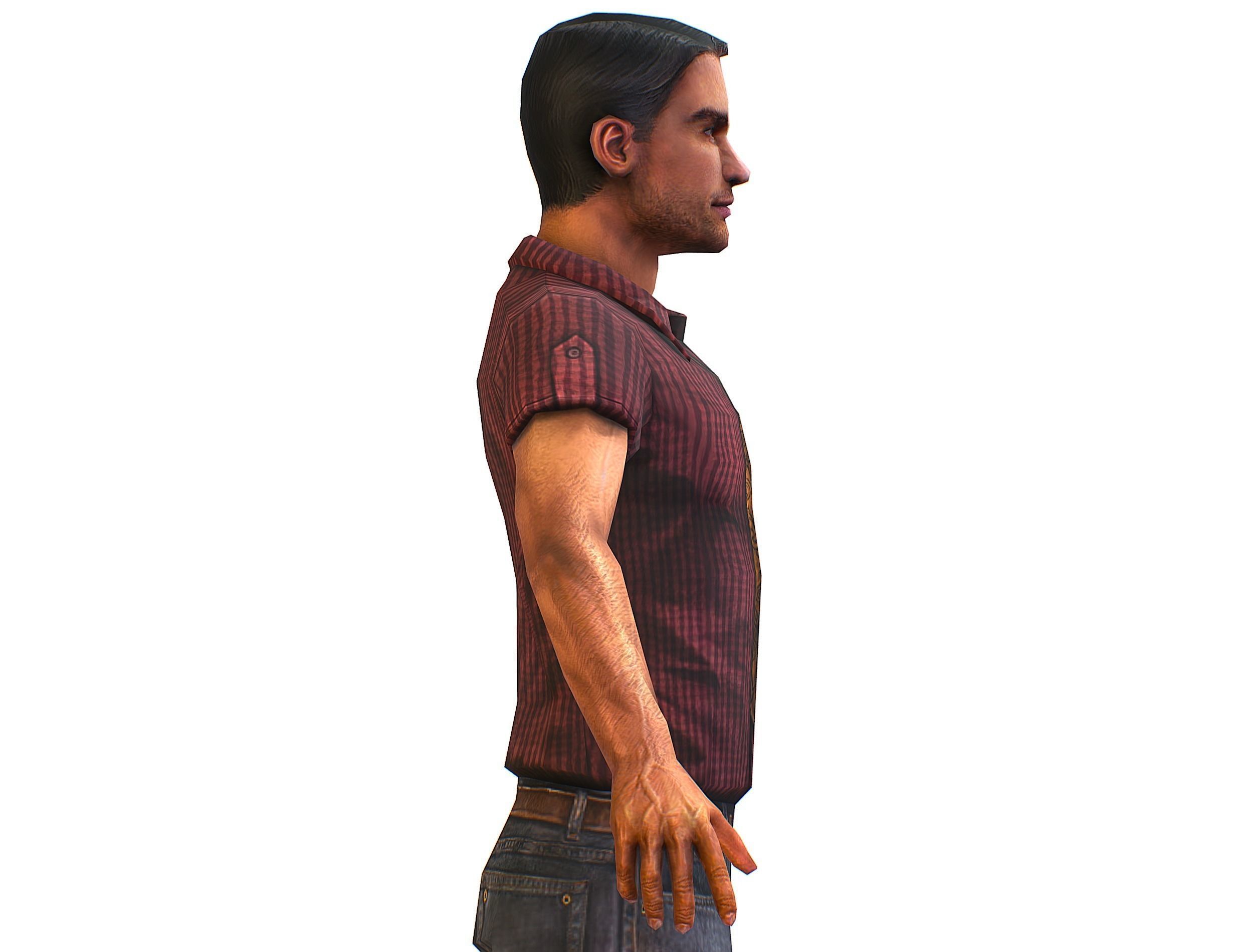Business man in jeans tie and red shirt Working young man agent Low-poly 3D model_22