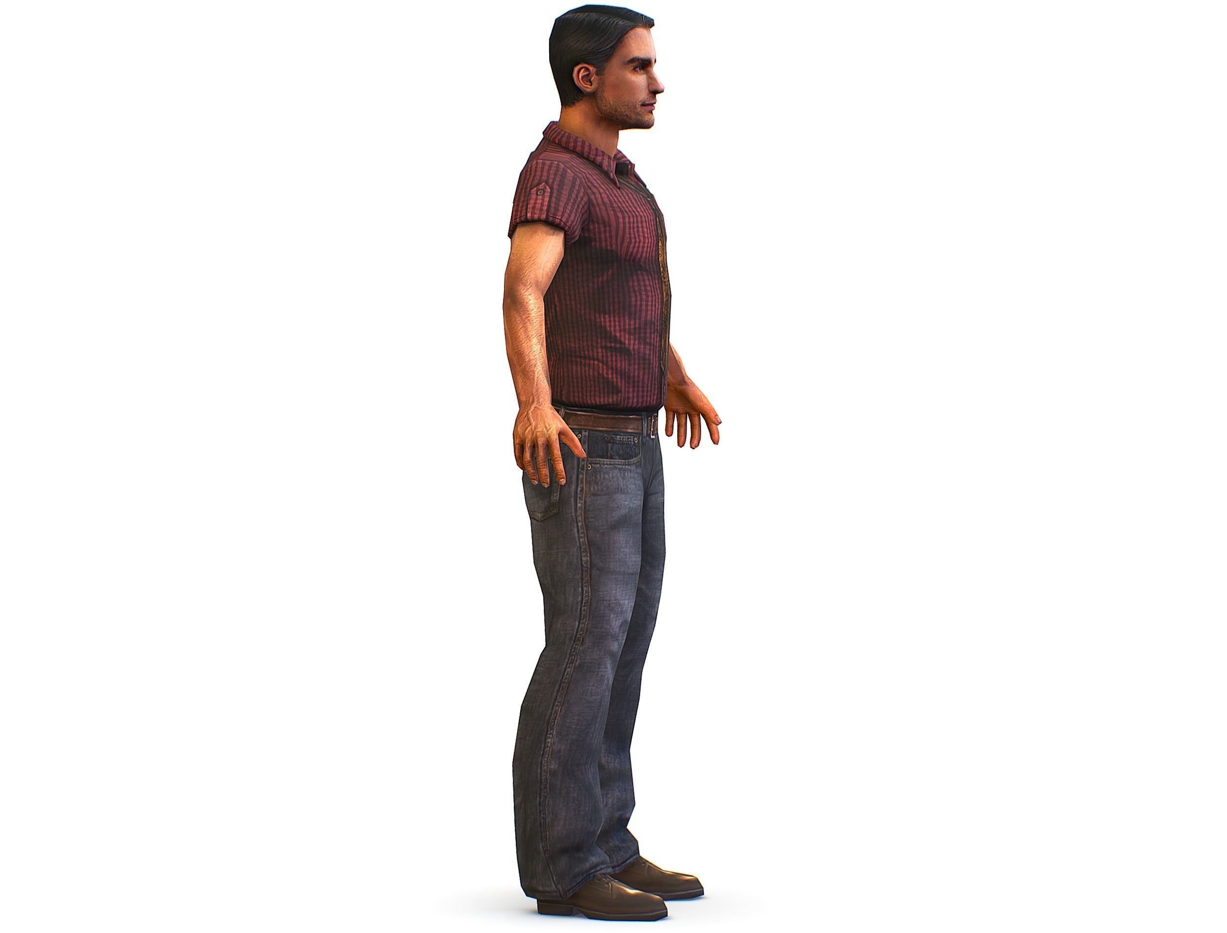 Business man in jeans tie and red shirt Working young man agent Low-poly 3D model_3