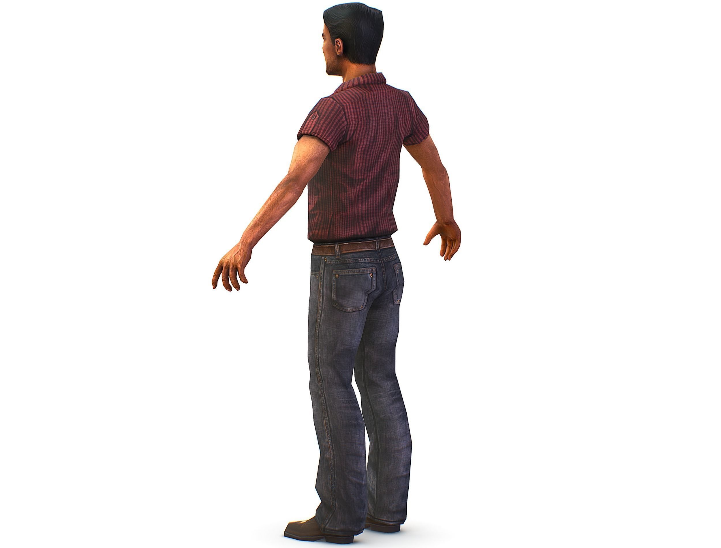 Business man in jeans tie and red shirt Working young man agent Low-poly 3D model_10