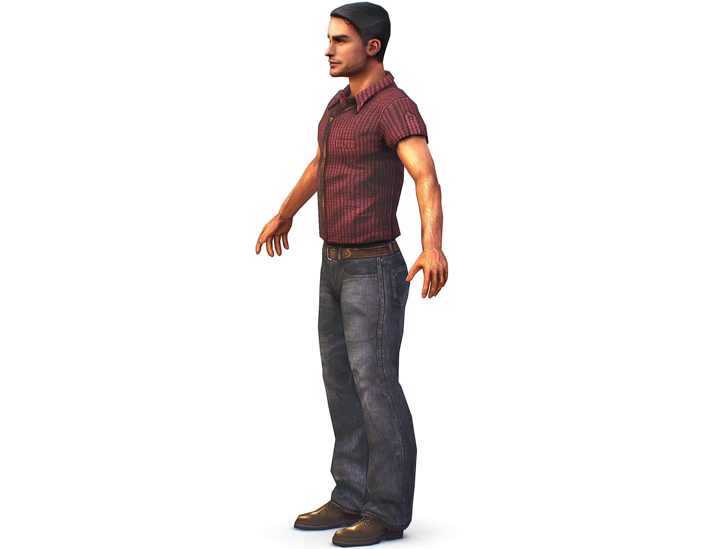 Business man in jeans tie and red shirt Working young man agent Low-poly 3D model_13