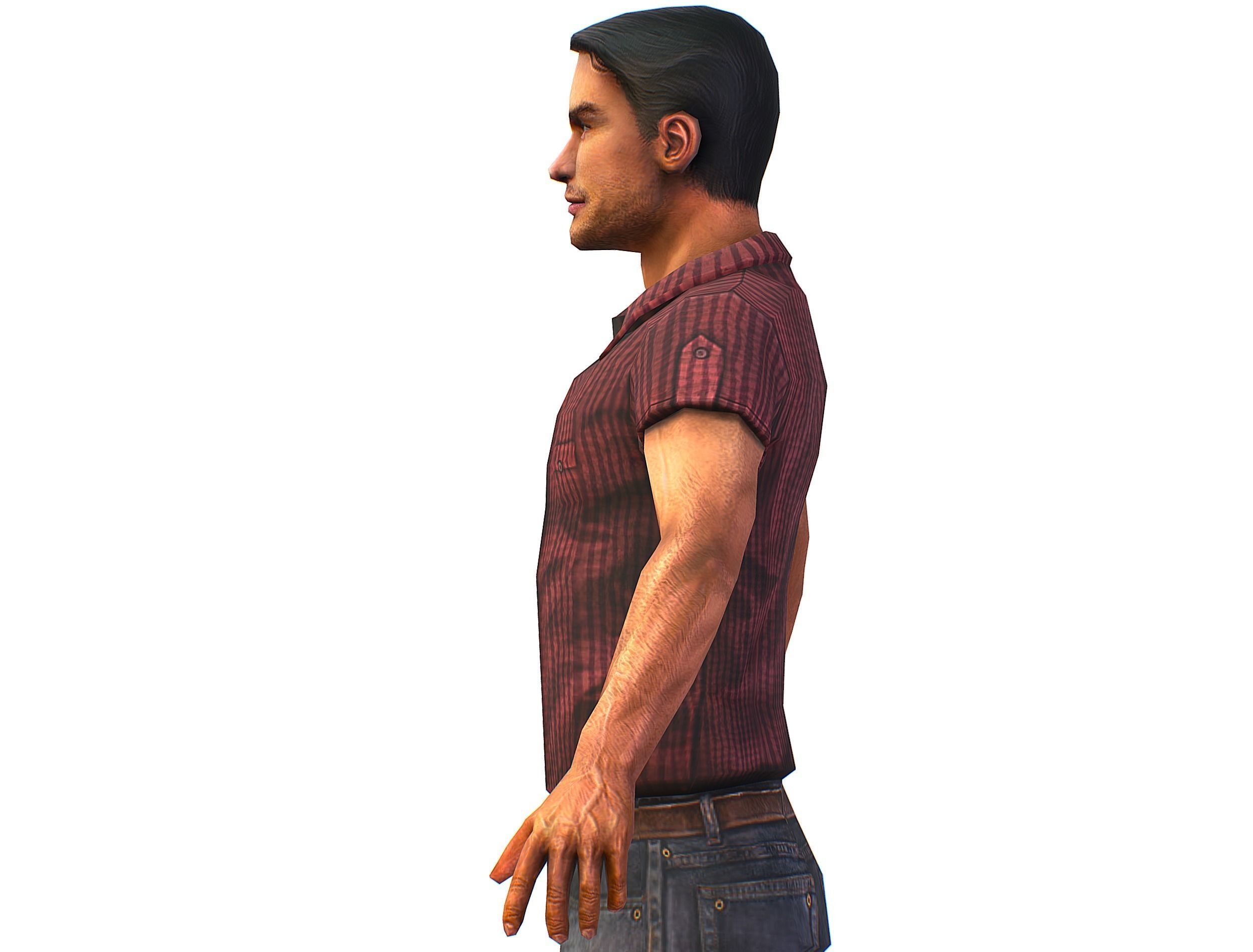 Business man in jeans tie and red shirt Working young man agent Low-poly 3D model_23