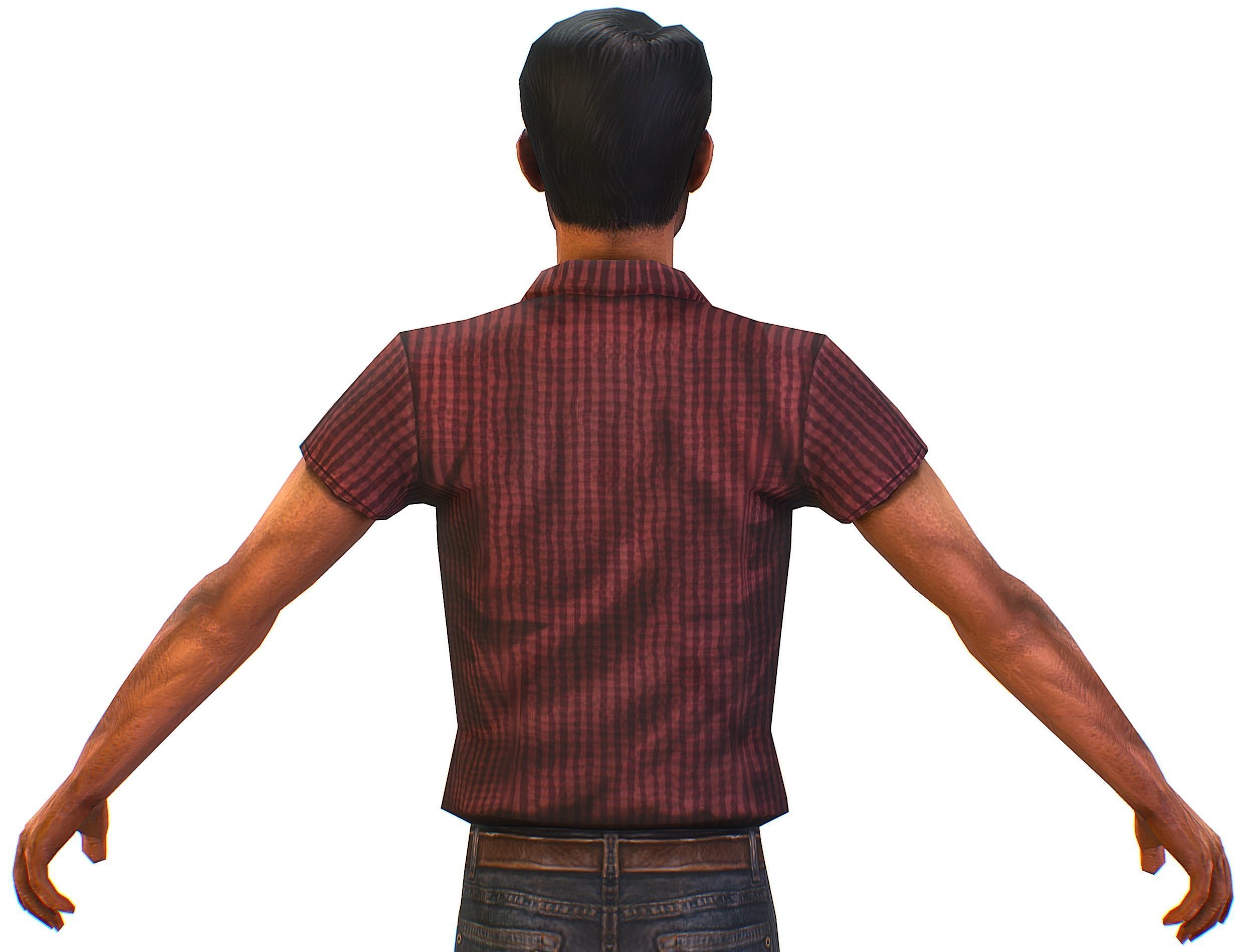 Business man in jeans tie and red shirt Working young man agent Low-poly 3D model_19