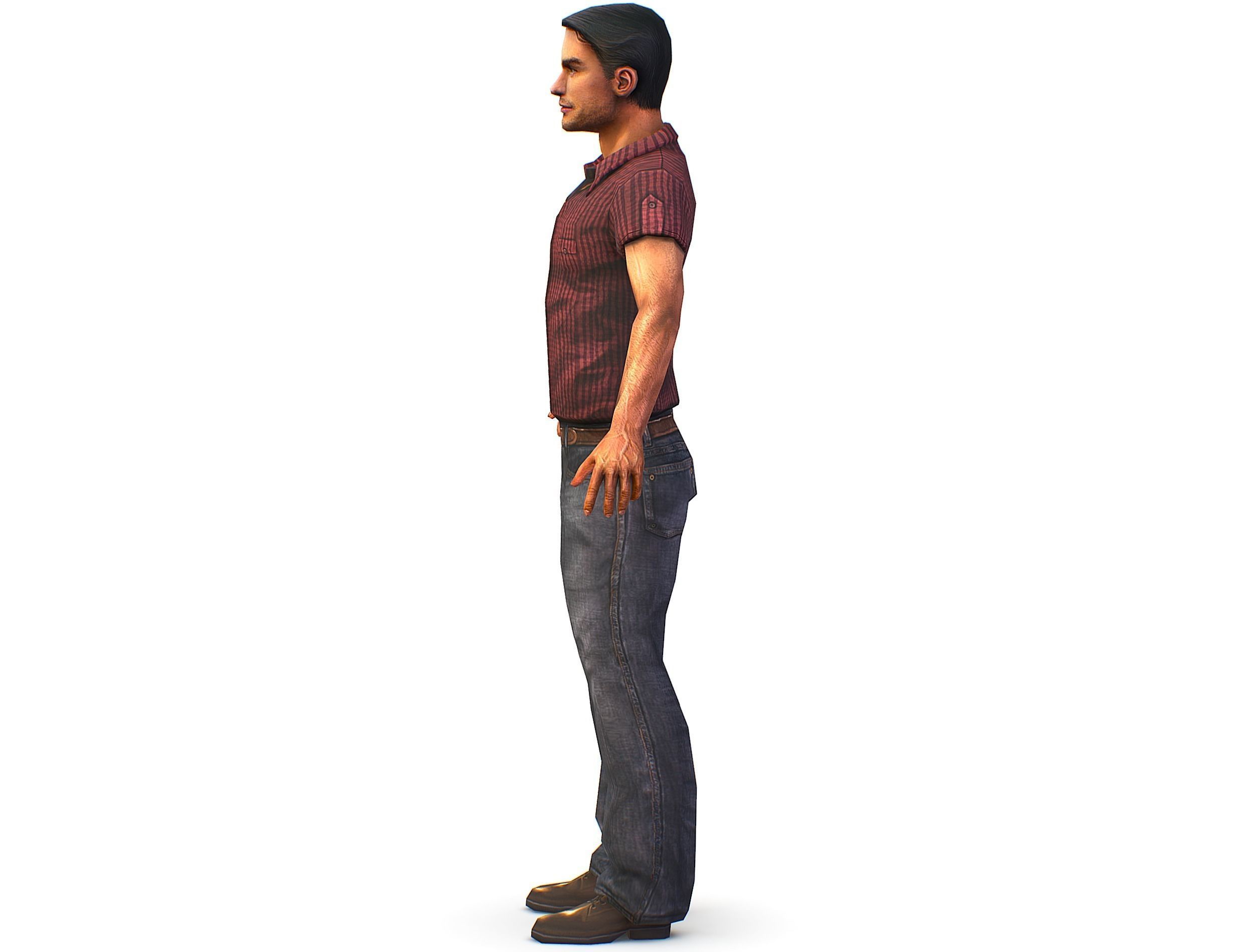 Business man in jeans tie and red shirt Working young man agent Low-poly 3D model_12