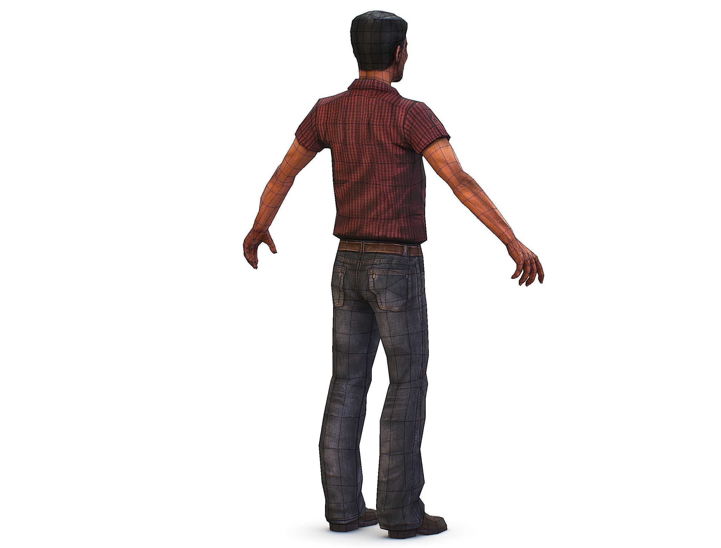 Business man in jeans tie and red shirt Working young man agent Low-poly 3D model_30