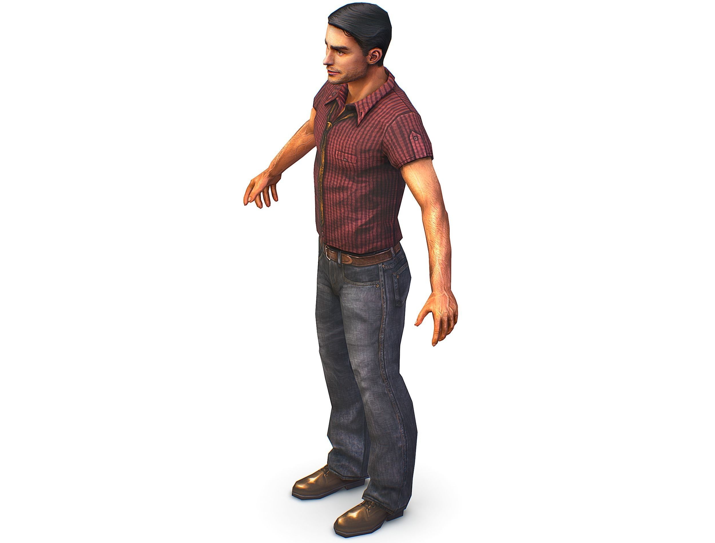 Business man in jeans tie and red shirt Working young man agent Low-poly 3D model_24