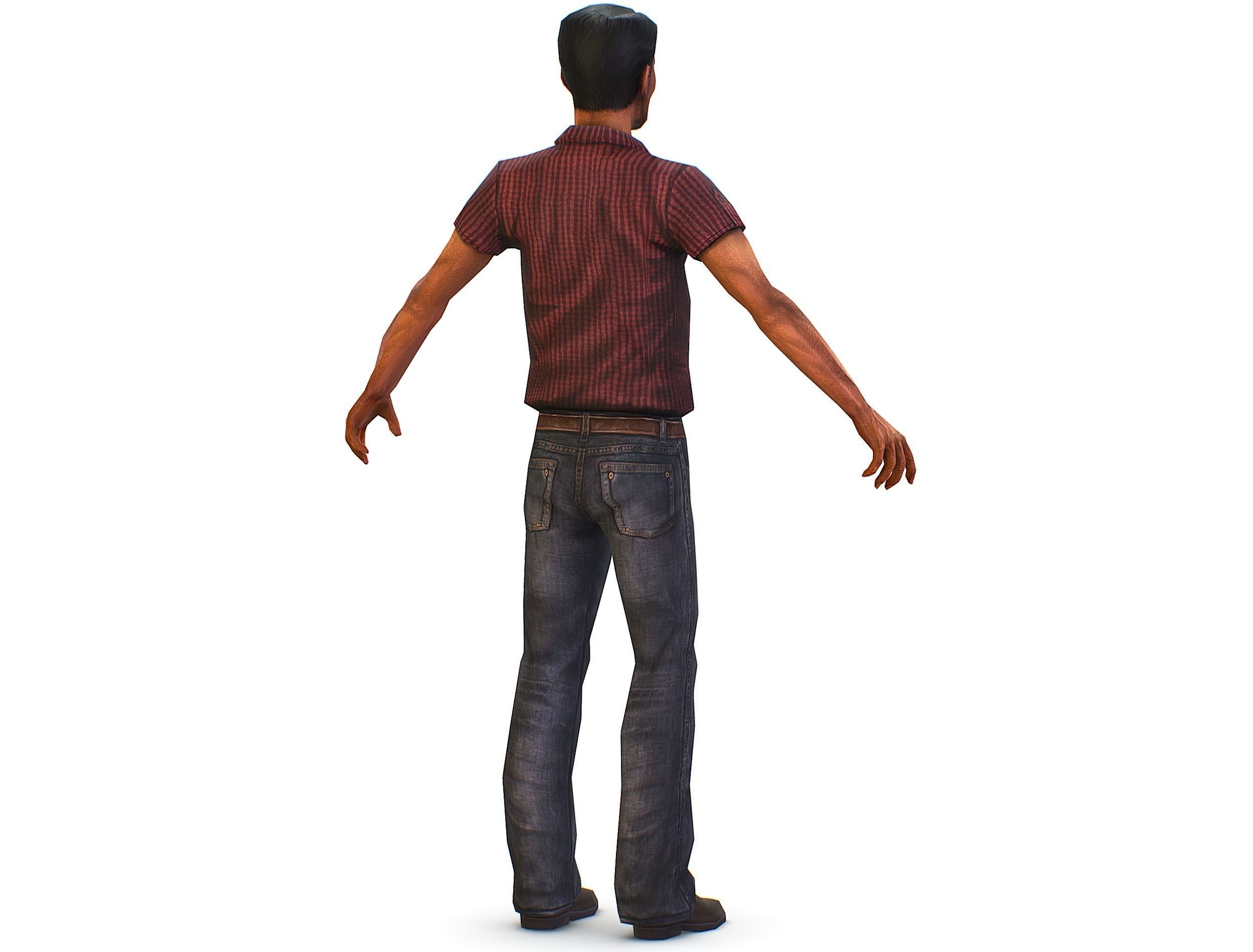 Business man in jeans tie and red shirt Working young man agent Low-poly 3D model_7