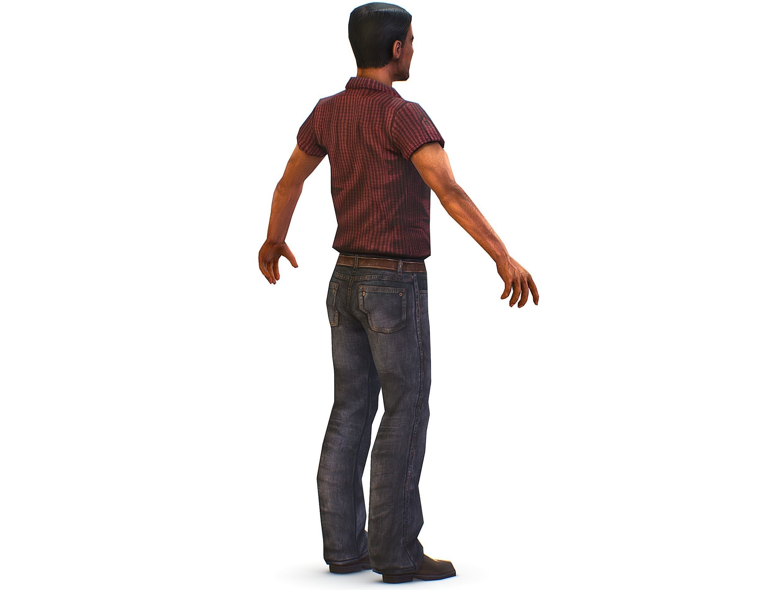 Business man in jeans tie and red shirt Working young man agent Low-poly 3D model_6