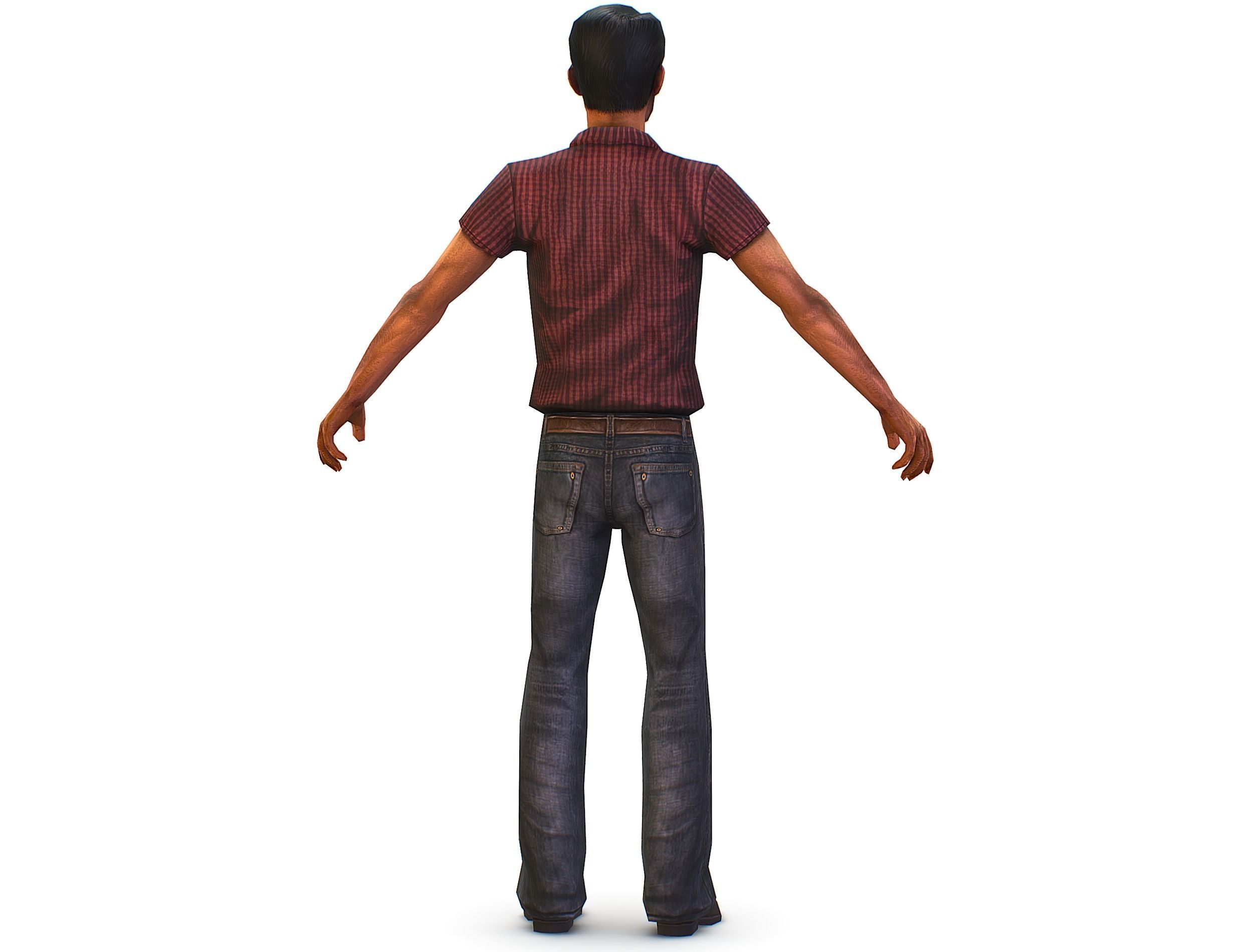 Business man in jeans tie and red shirt Working young man agent Low-poly 3D model_8