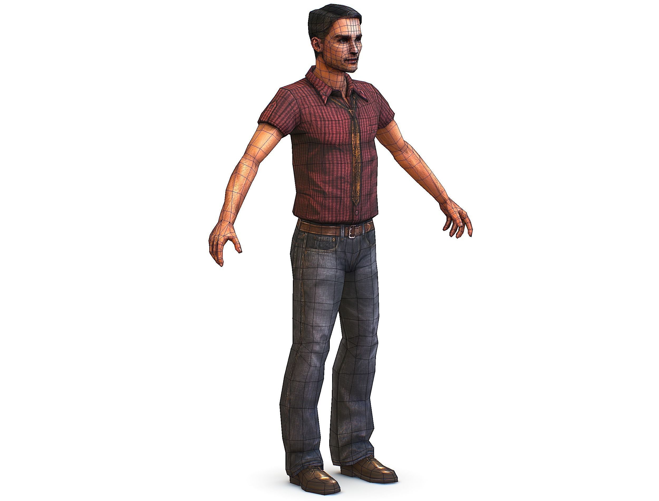 Business man in jeans tie and red shirt Working young man agent Low-poly 3D model_28