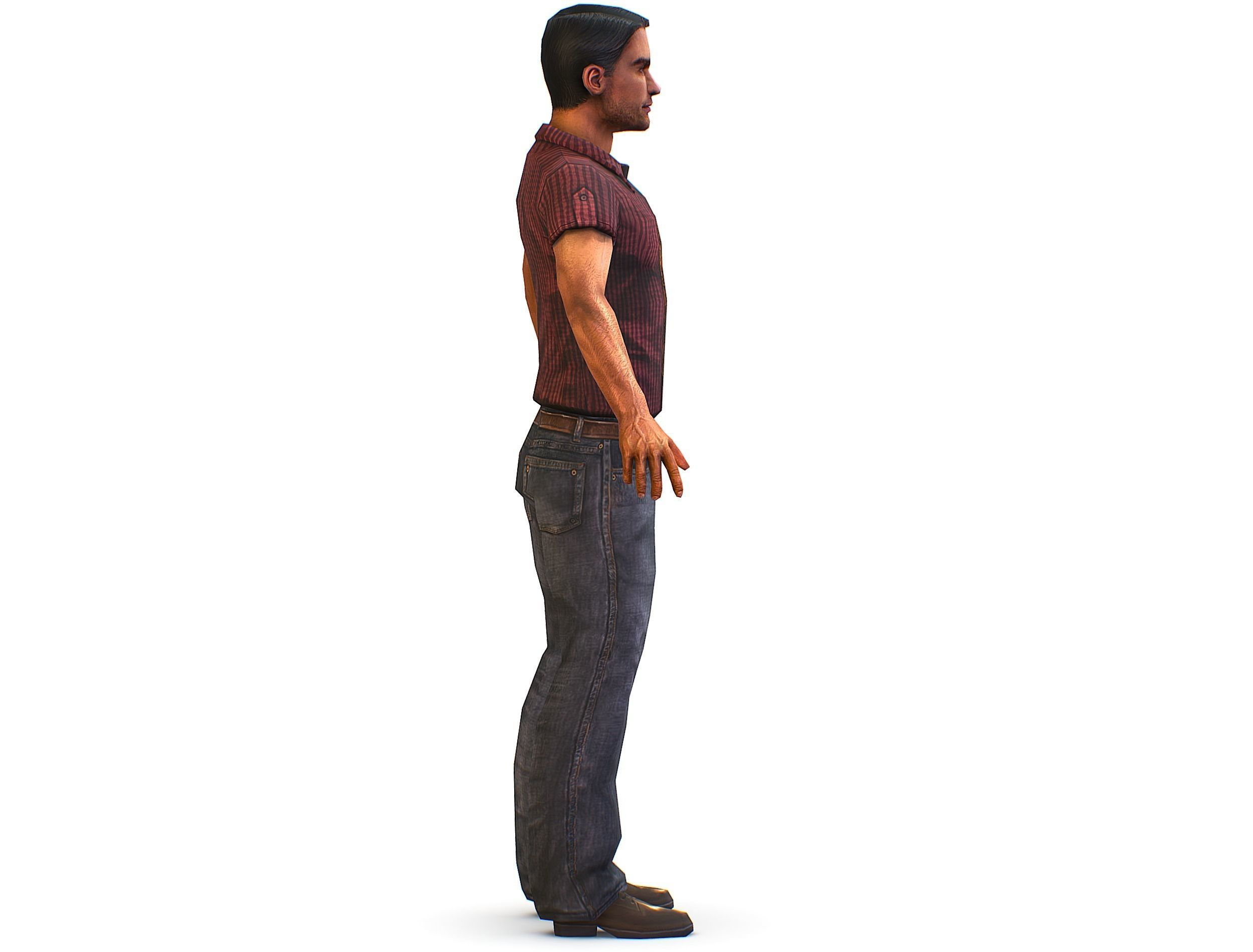 Business man in jeans tie and red shirt Working young man agent Low-poly 3D model_4