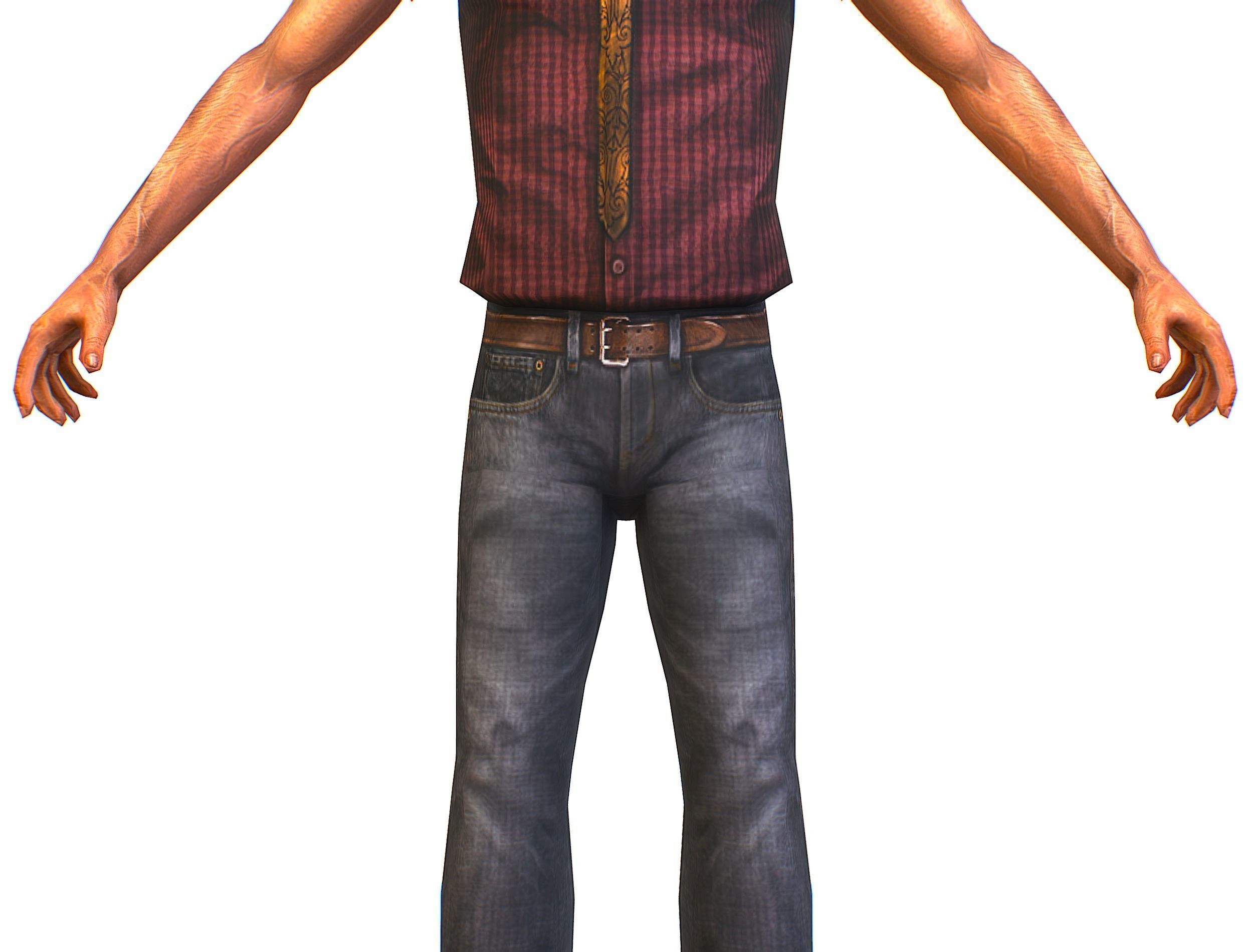 Business man in jeans tie and red shirt Working young man agent Low-poly 3D model_17