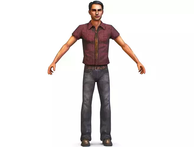 Business man in jeans tie and red shirt Working young man agent