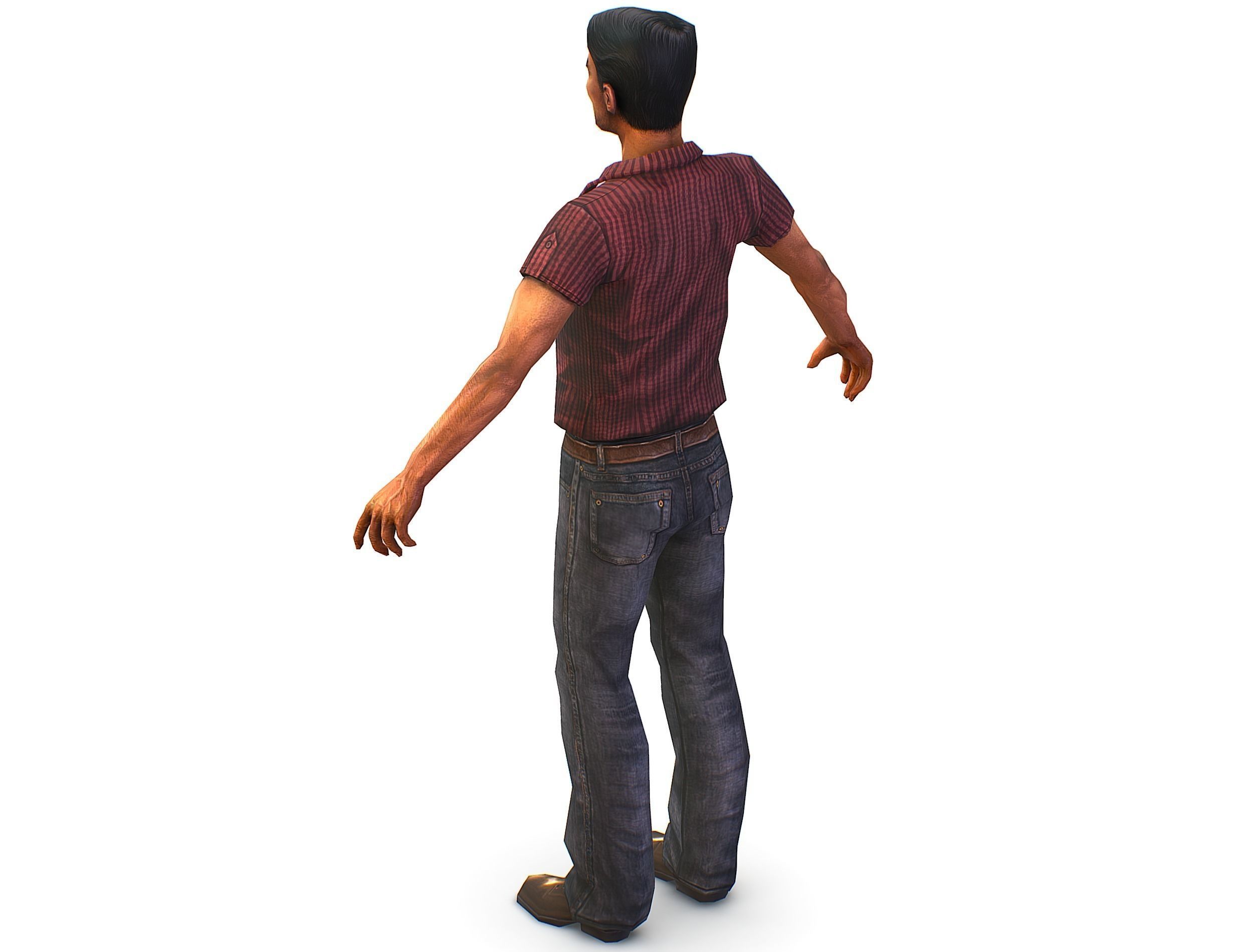Business man in jeans tie and red shirt Working young man agent Low-poly 3D model_26