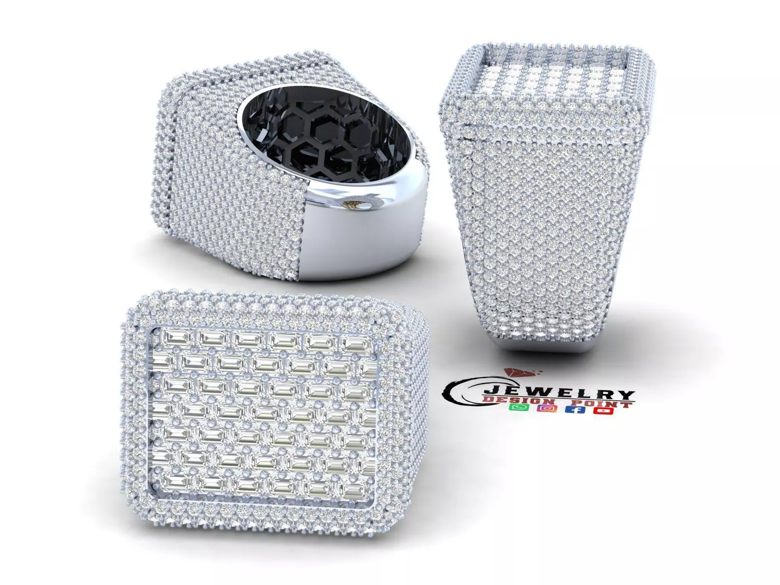 Custom Championship Rectangle Shape Emerald Diamond Ring 3D print model