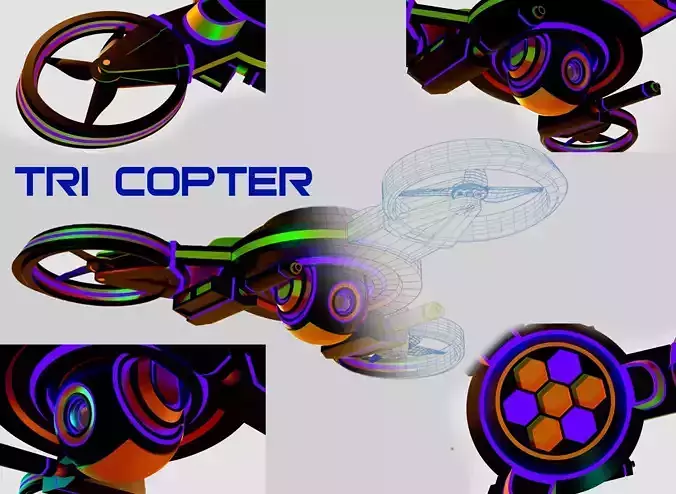 Tri Copter Low-poly 3D model
