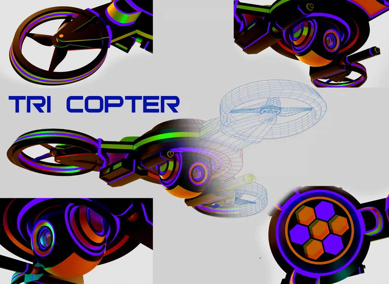Tri Copter Low-poly 3D model_0