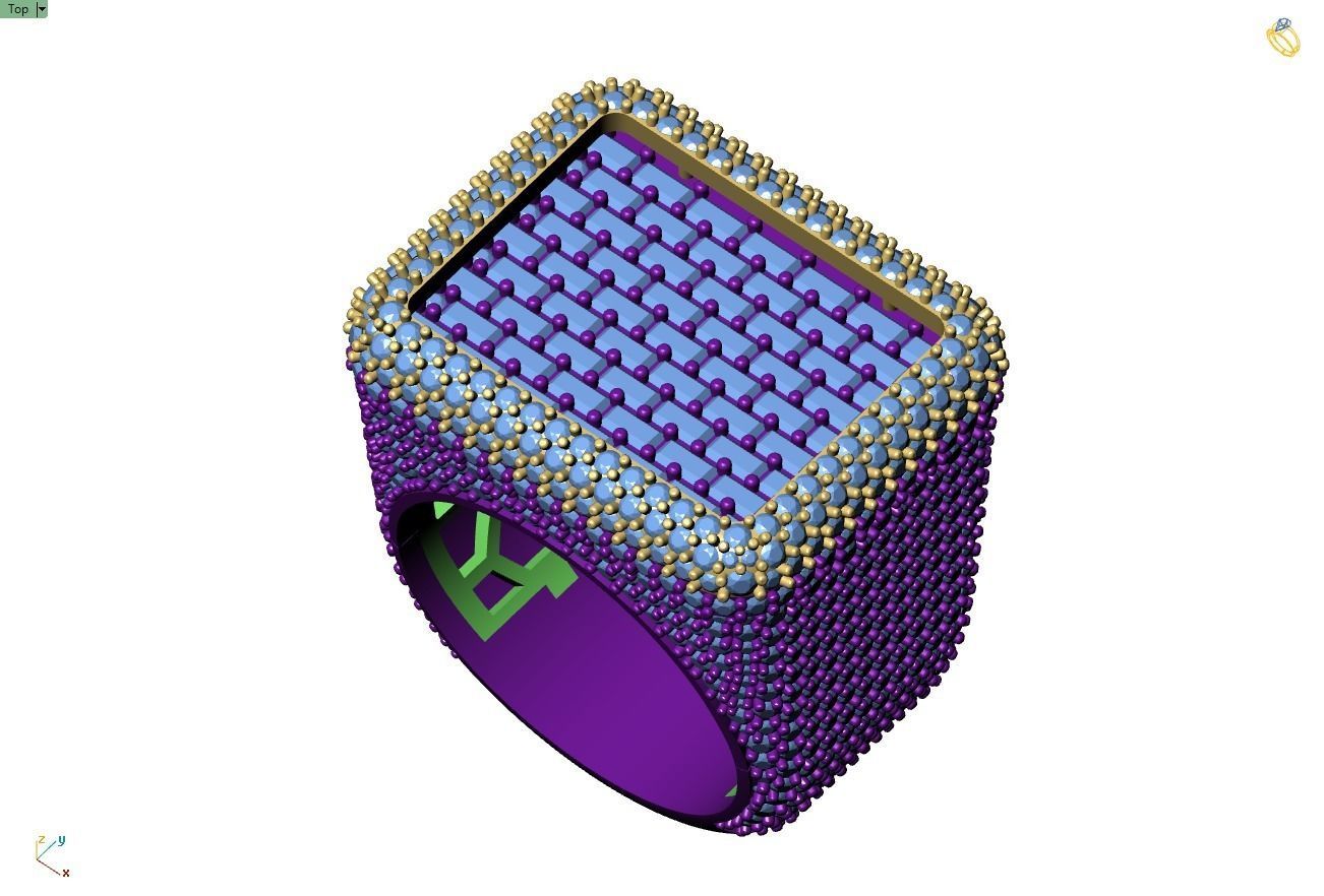 Custom Championship Rectangle Shape Baguettes  Diamond Ring  3D print model_4